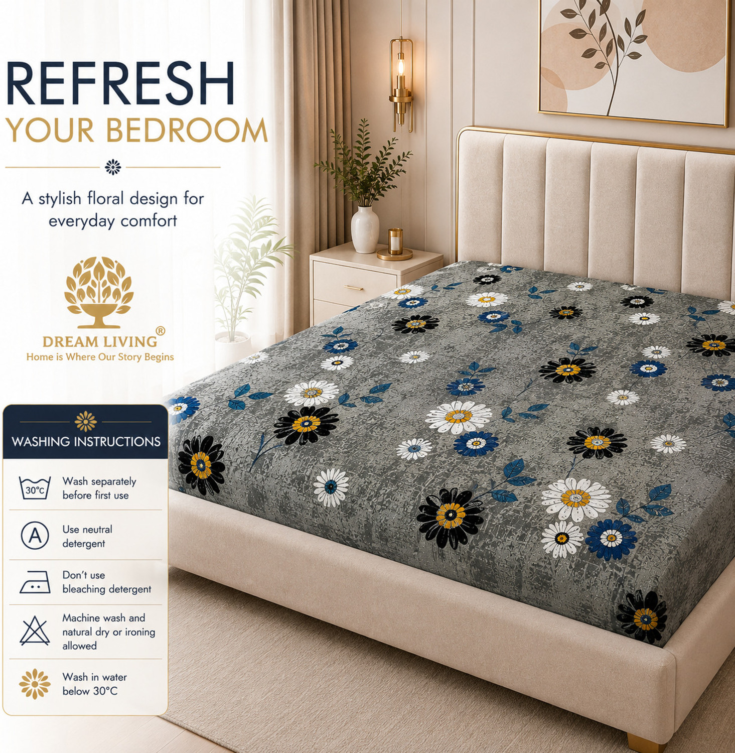 Image of DREAM LIVING Microfiber Double Flat 110 TC Printed 1 Bedsheet