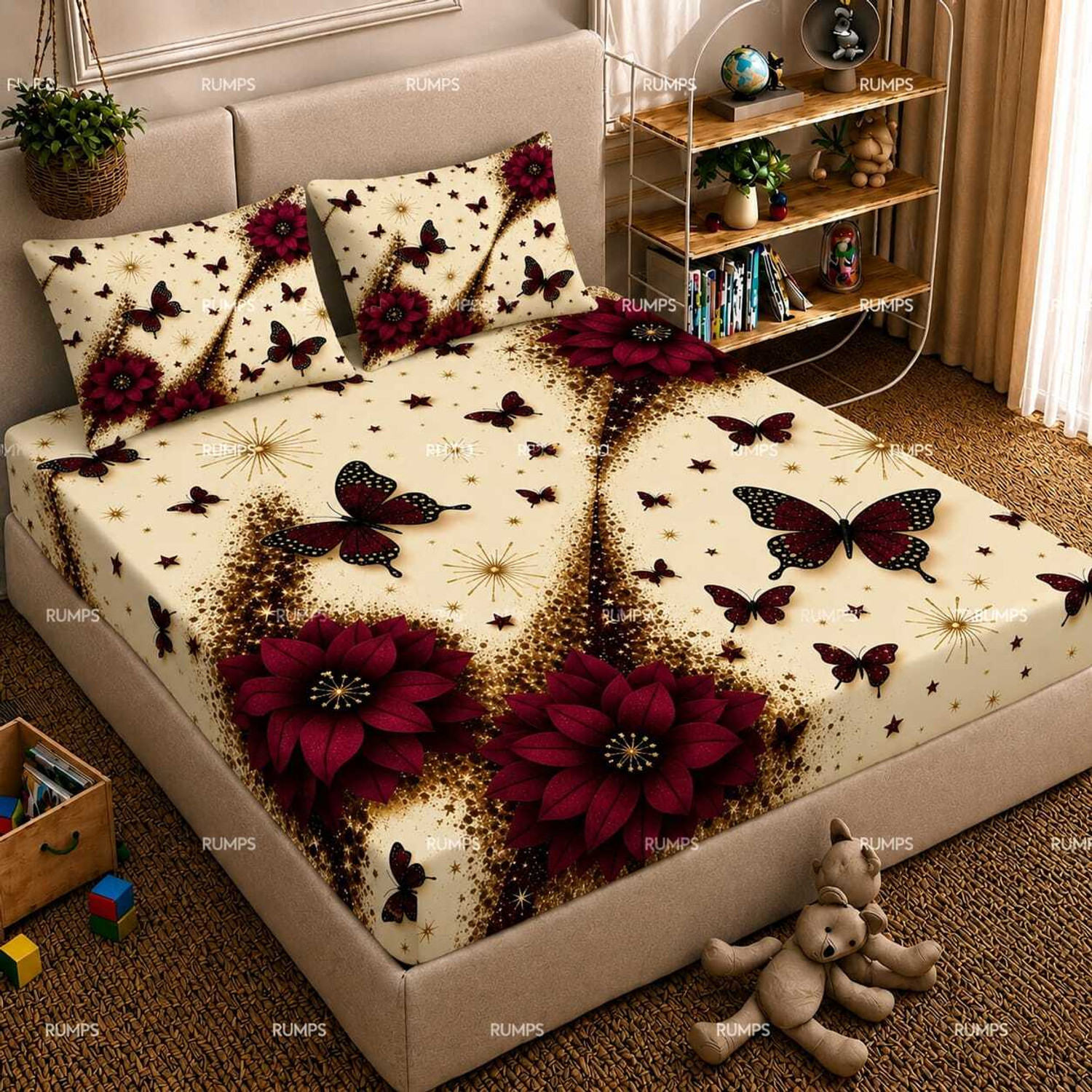 Image of Rumps Cotton Double Flat 450 TC 7D Digital 1 Bedsheet with 2 Pillow Covers