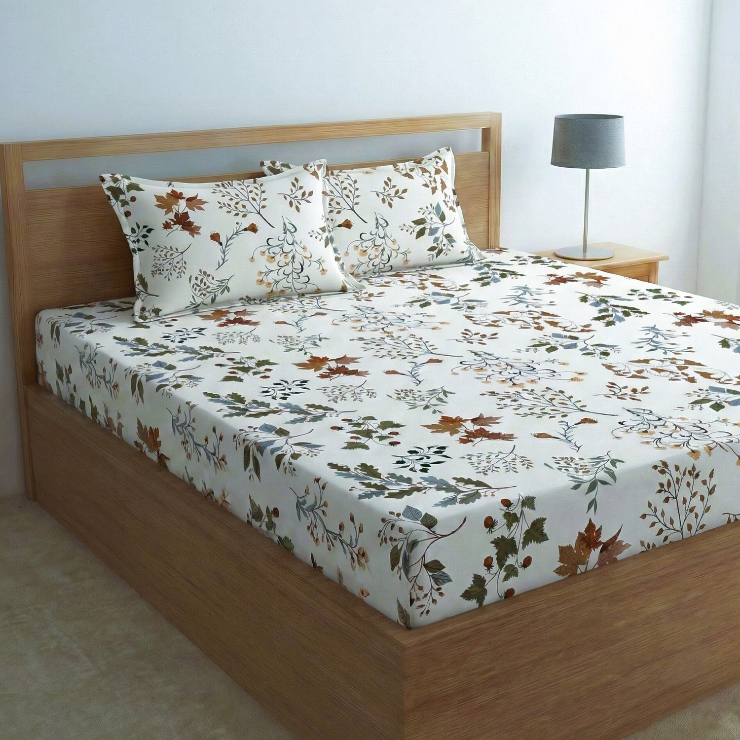 Image of Home Sizzler Microfiber Double Fitted (Elastic) 144 TC Floral 1 Bedsheet with 2 Pillow Covers