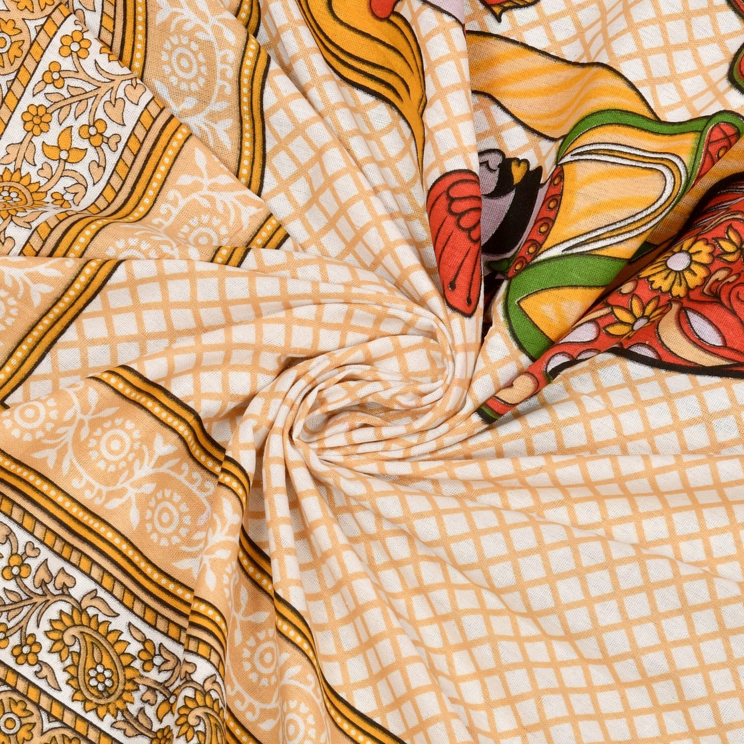 Image of Mandakini Cotton Single Flat 140 TC Jaipuri Prints 1 Bedsheet with 2 Pillow Covers