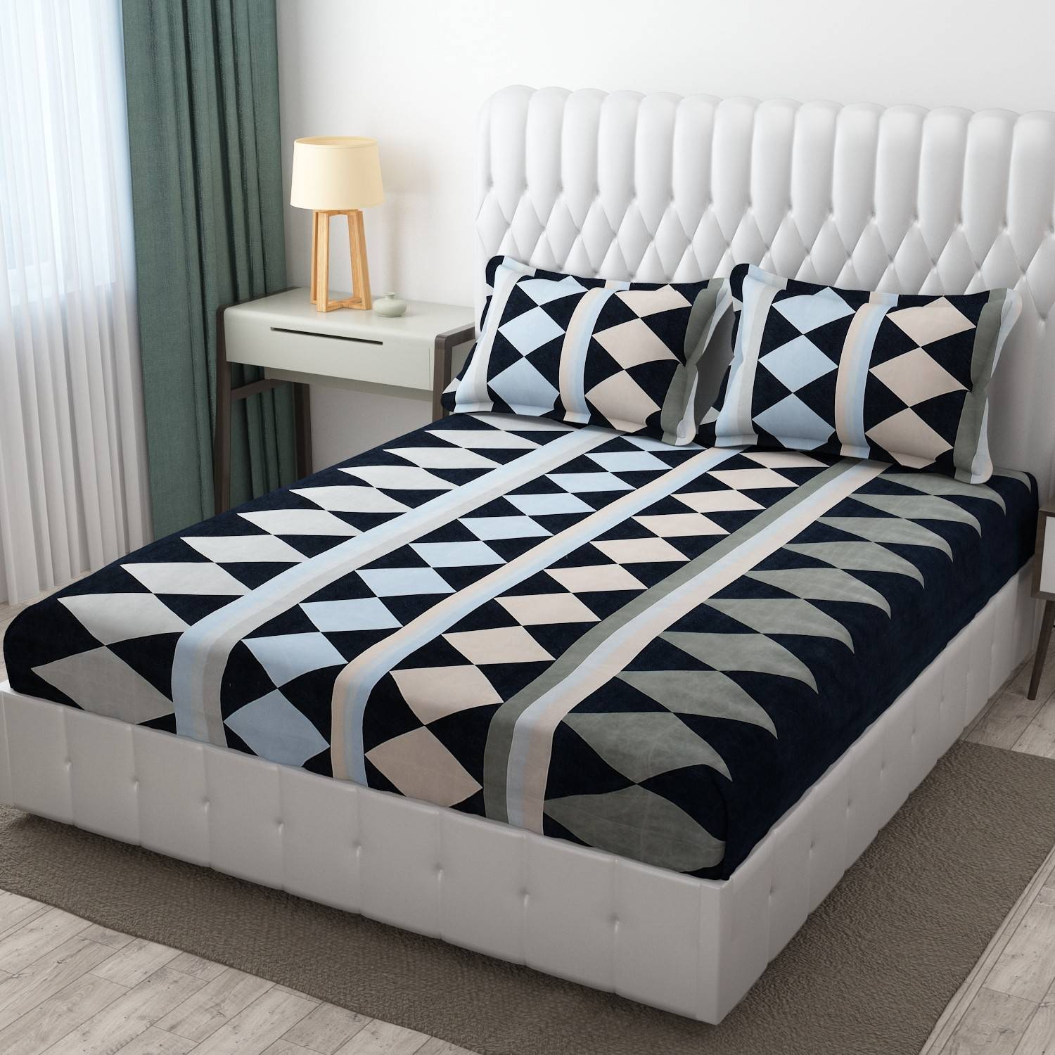 BROMWICK Microfiber Double Flat 300 TC Printed 1 Bedsheet with 2