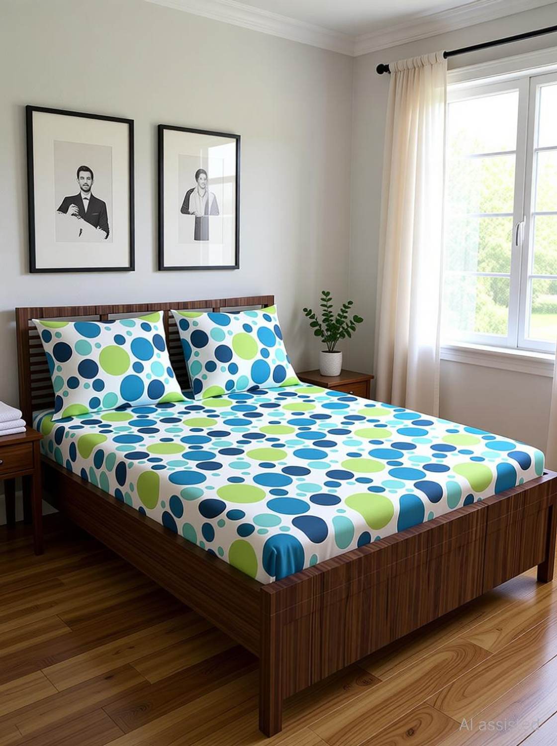 Image of Divine Casa Cotton Double Fitted (Elastic) 144 TC Floral 1 Bedsheet with 2 Pillow Covers