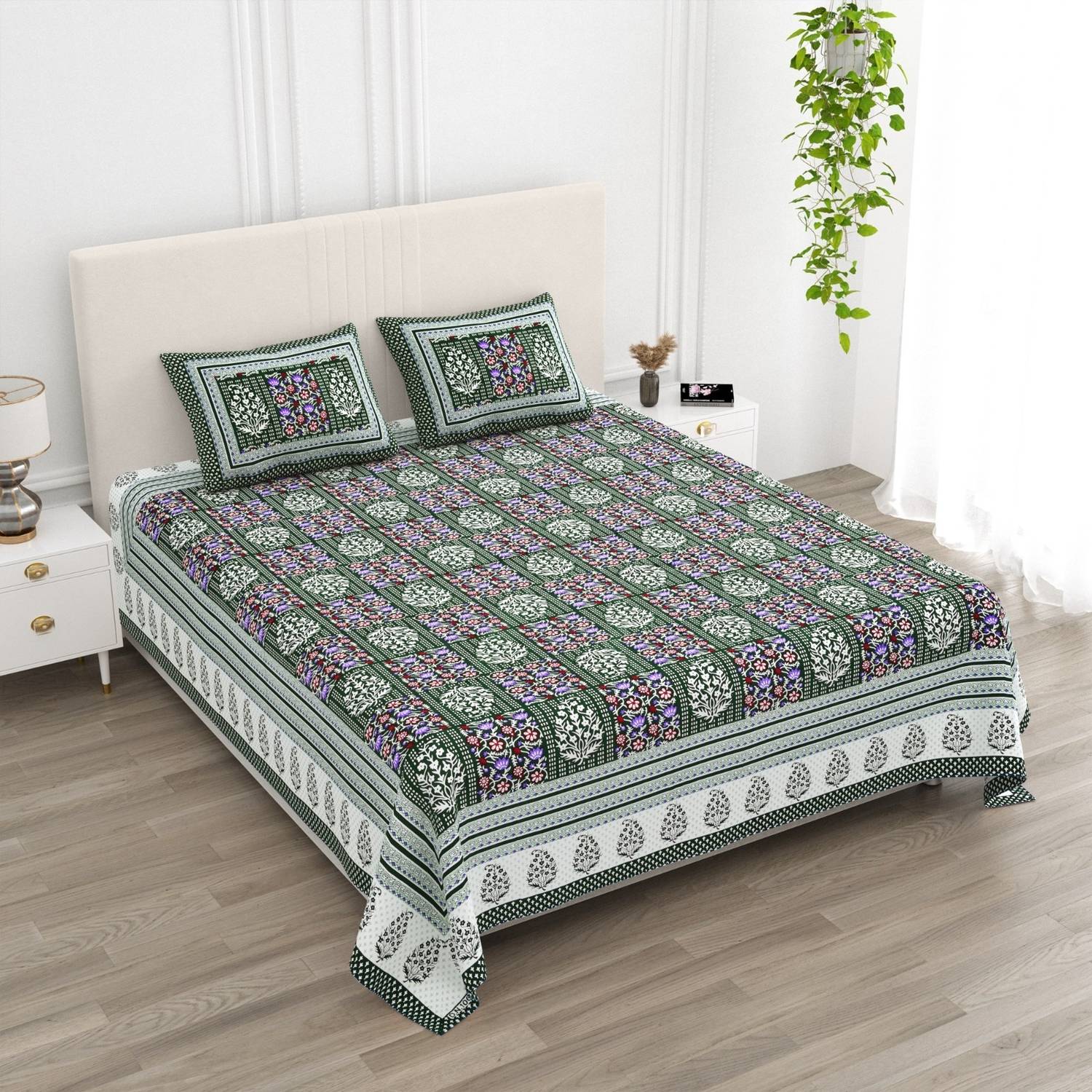 AASHRAE Cotton Queen Flat 250 TC Printed 1 Summer Bedsheet with 2 Pillow Covers