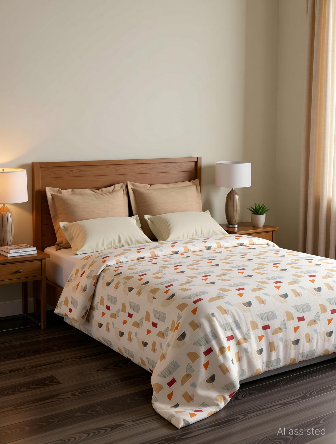 Image of MYTRIDENT Cotton Queen Flat 144 TC Abstract 1 Bedsheet with 2 Pillow Covers