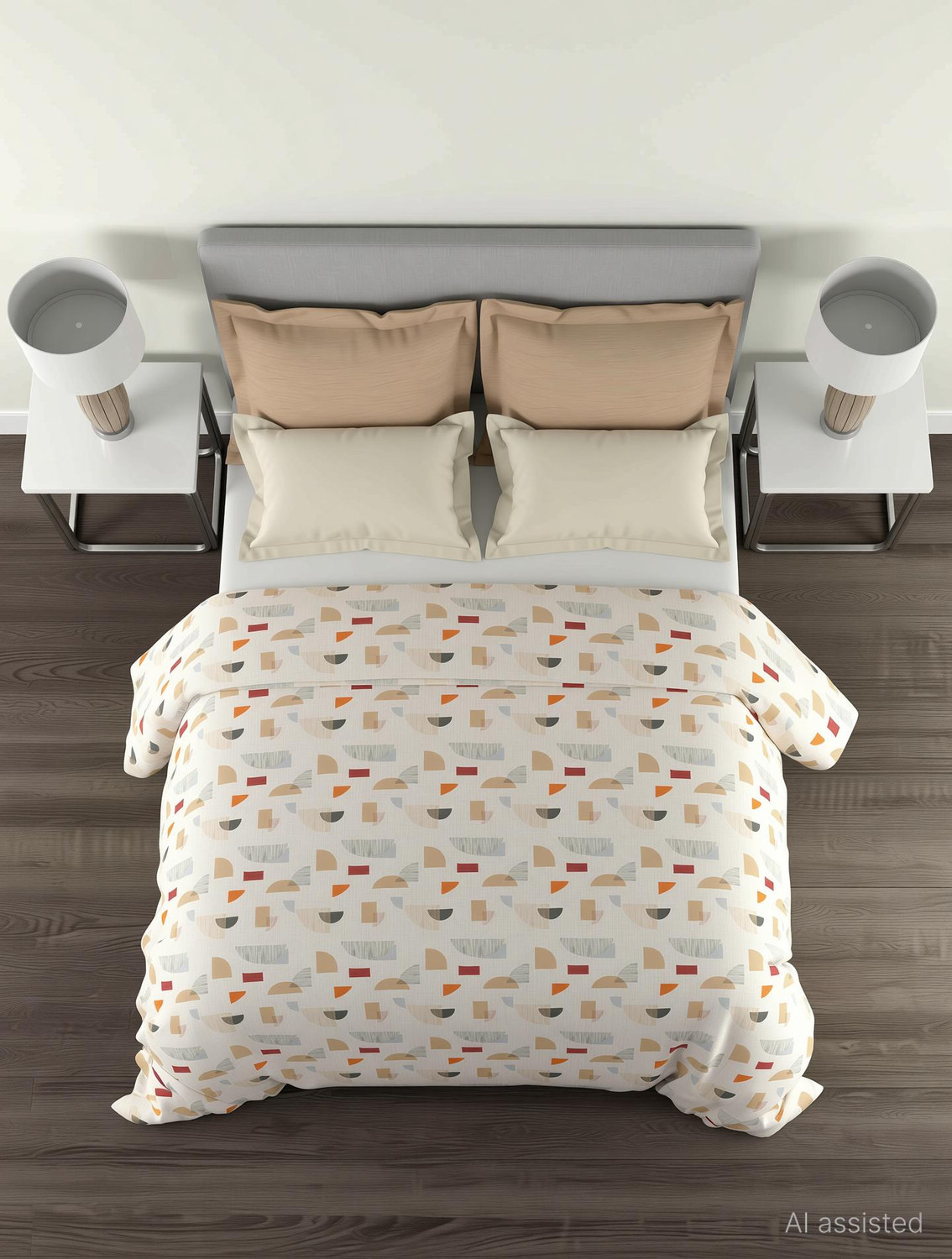 Image of MYTRIDENT Cotton Queen Flat 144 TC Abstract 1 Bedsheet with 2 Pillow Covers