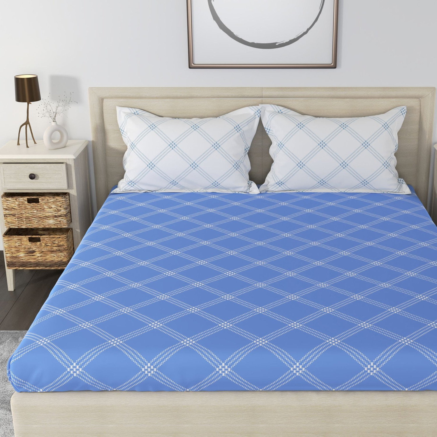 Image of Huesland Cotton Double Flat 210 TC Geometric 1 Bedsheet with 2 Pillow Covers