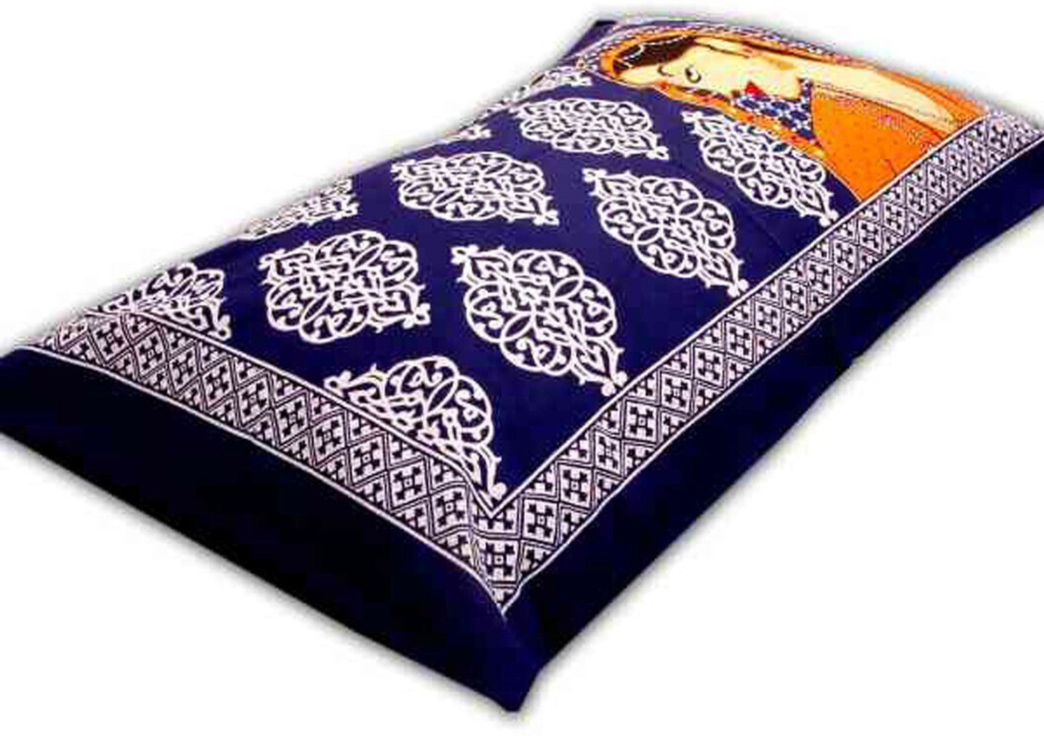 Image of JAIPUR FASHION Cotton Double Flat Printed 1 Bedsheet with 2 Pillow Covers (Blue)