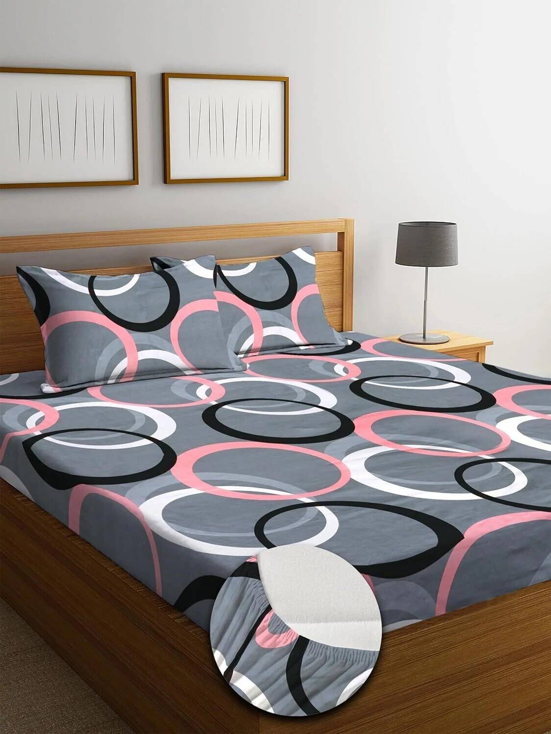 Adidev Cotton King, Double Fitted (Elastic) 220 TC Floral 1 Bedsheet with 2 Pillow Covers