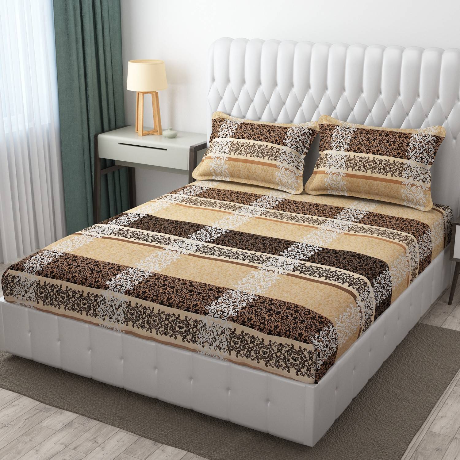 BROMWICK Microfiber Double Flat 300 TC Floral 1 Bedsheet with 2 P