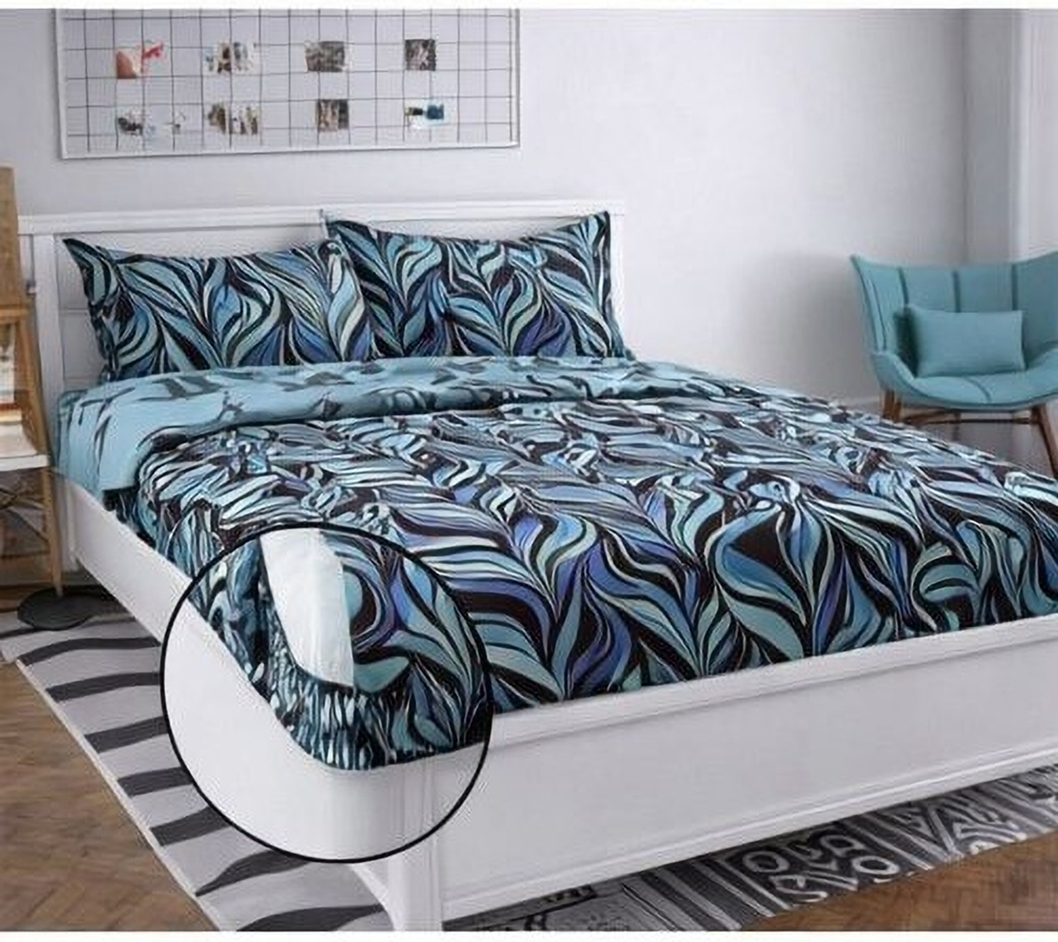 Image of RADHERADHE Cotton King Fitted (Elastic) 210 TC Printed 1 Bedsheet with 2 Pillow Covers