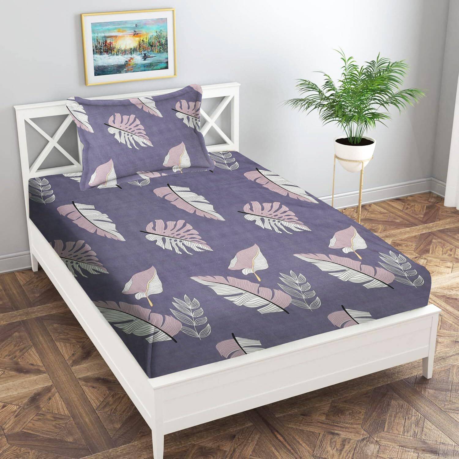new styal vg Microfiber Single Flat 144 TC 3D Printed 1 Bedsheet with 2 Pillow Covers