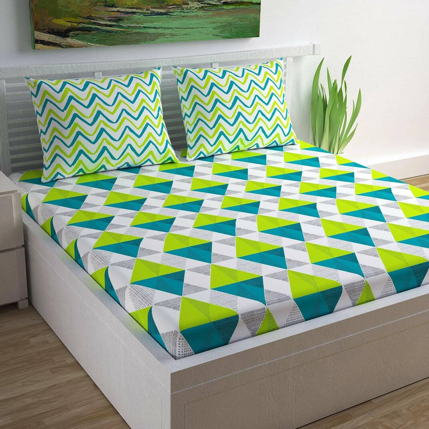 Ainsley Polycotton Double Flat 94 TC Geometric 1 Bedsheet with 2 Pillow Covers