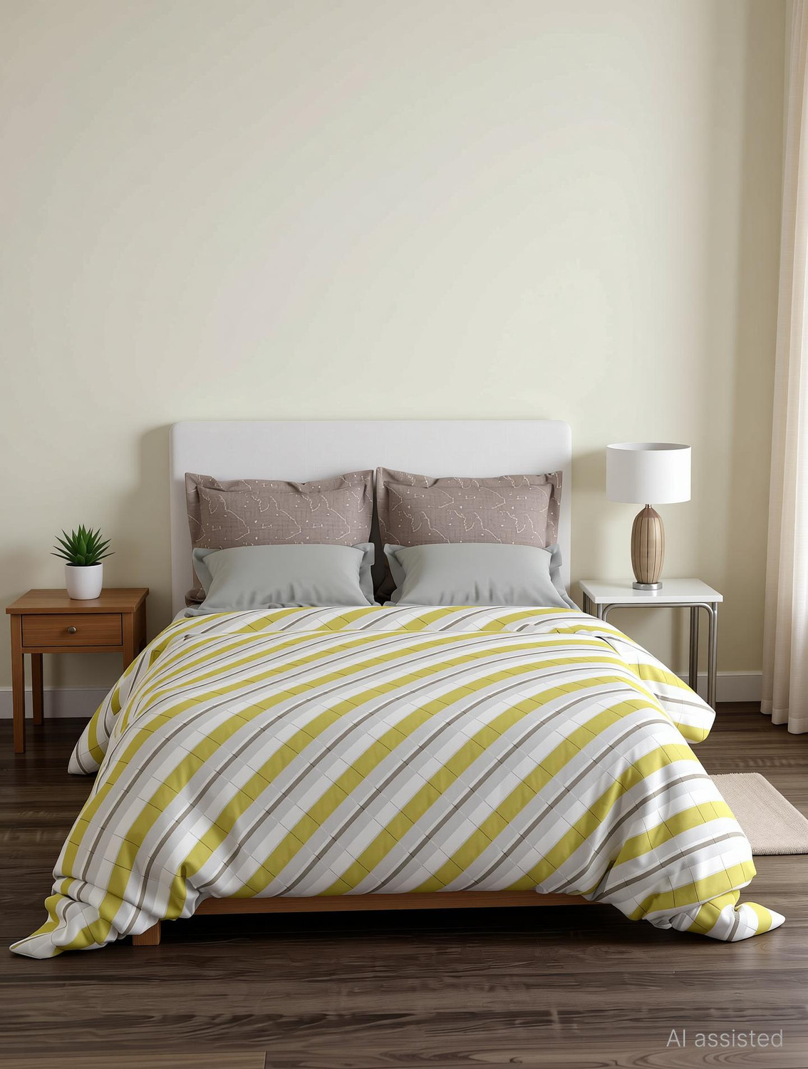 Image of MYTRIDENT Cotton Queen Flat 144 TC Geometric 1 Bedsheet with 2 Pillow Covers