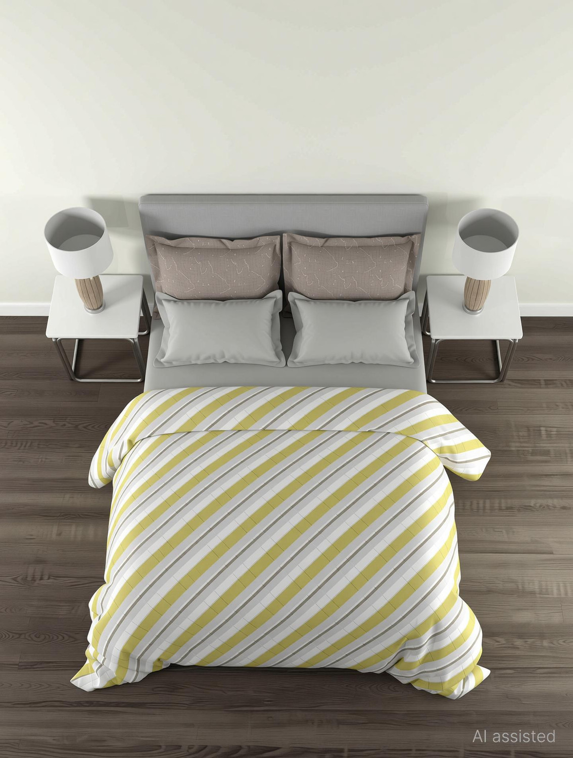 Image of MYTRIDENT Cotton Queen Flat 144 TC Geometric 1 Bedsheet with 2 Pillow Covers