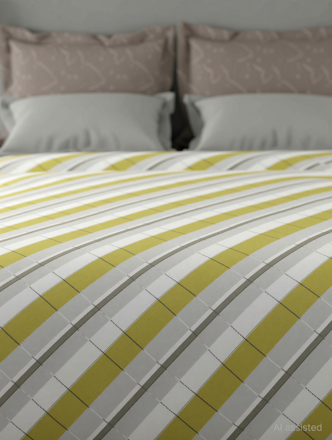 Image of MYTRIDENT Cotton Queen Flat 144 TC Geometric 1 Bedsheet with 2 Pillow Covers