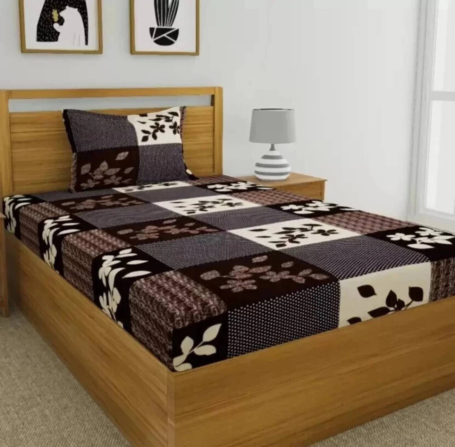 ANIKET Cotton Single Flat 180 TC Printed 1 Bedsheet with 2 Pillow