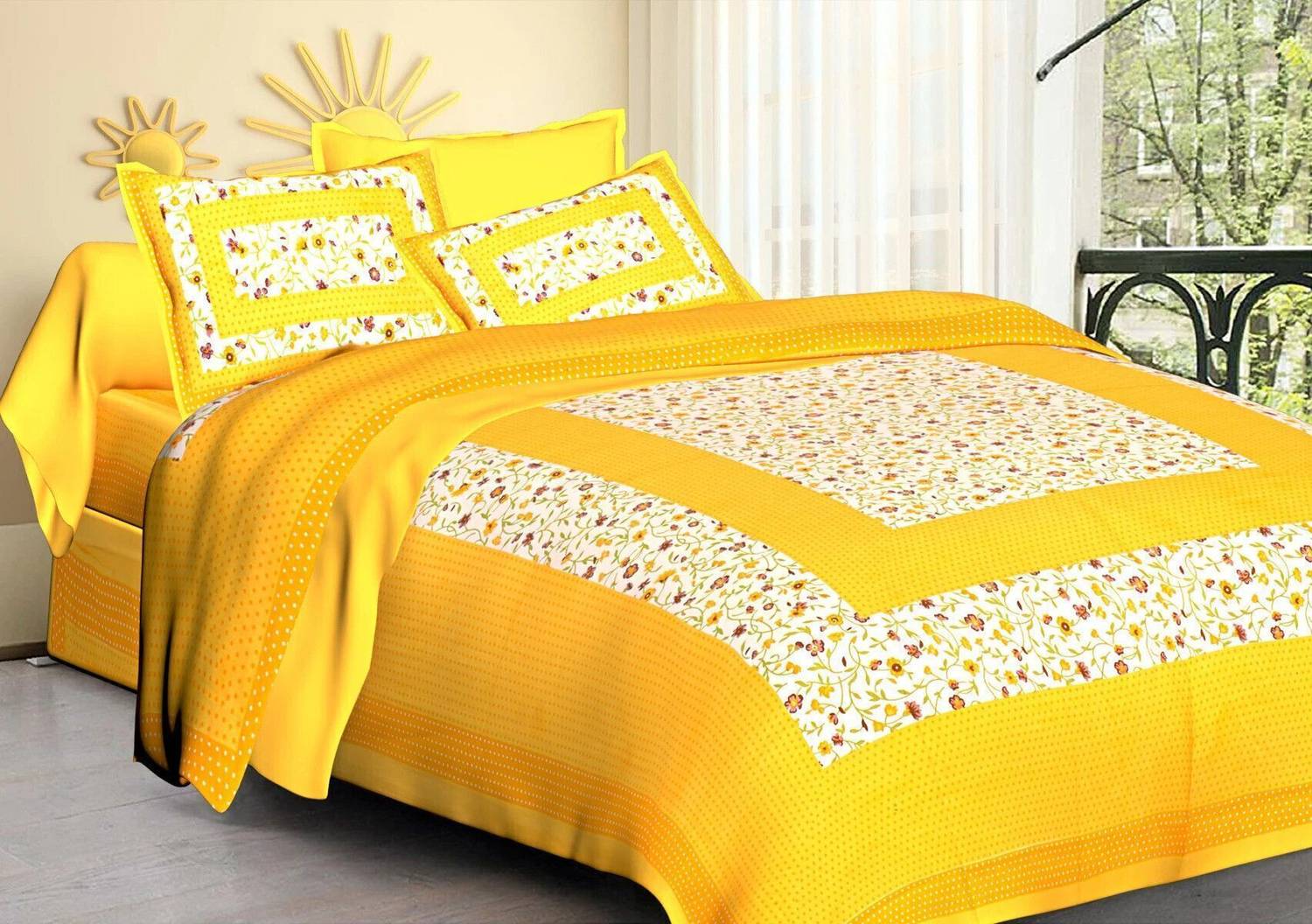 Poorak Cotton Double Flat 104 TC Printed 1 Bedsheet with 2 Pillow