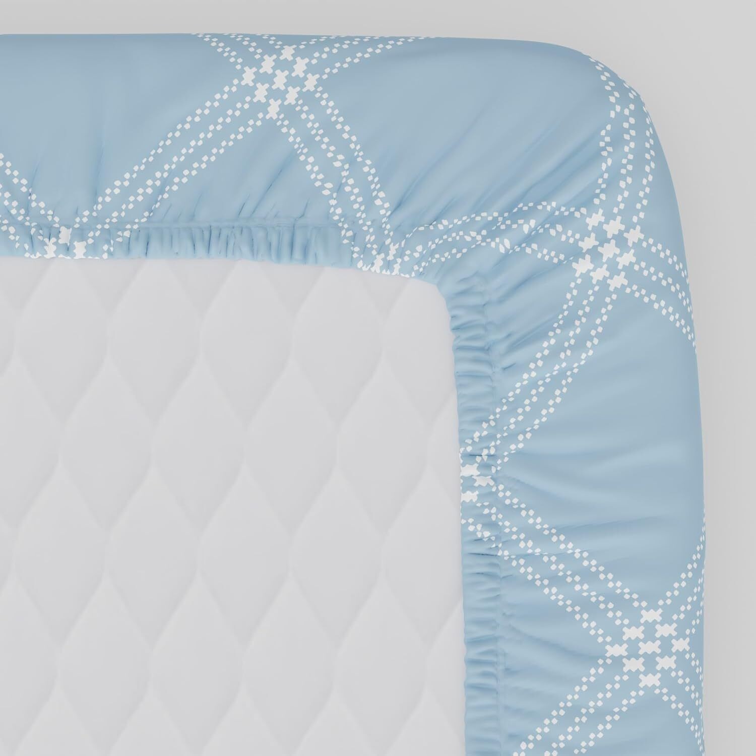 Image of Huesland Cotton King Fitted (Elastic) 210 TC Geometric 1 Bedsheet with 2 Pillow Covers