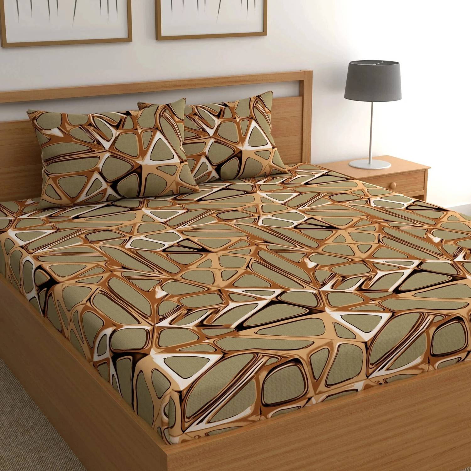 CG Homes Cotton Double Flat 180 TC Printed 1 Bedsheet with 2 Pill