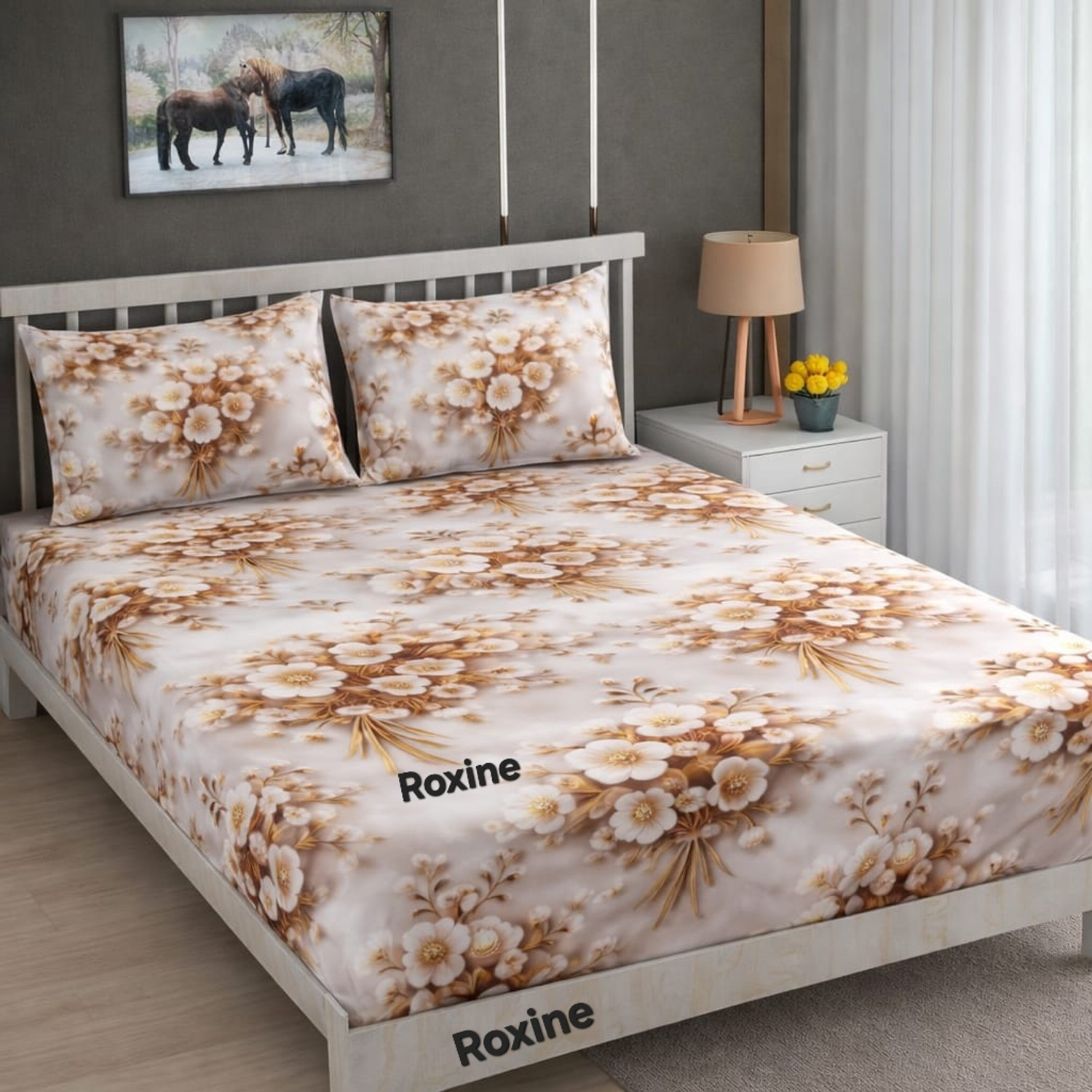 Image of Roxine Cotton King, Queen, Double Fitted (Elastic) 380 TC Self Design 1 Bedsheet