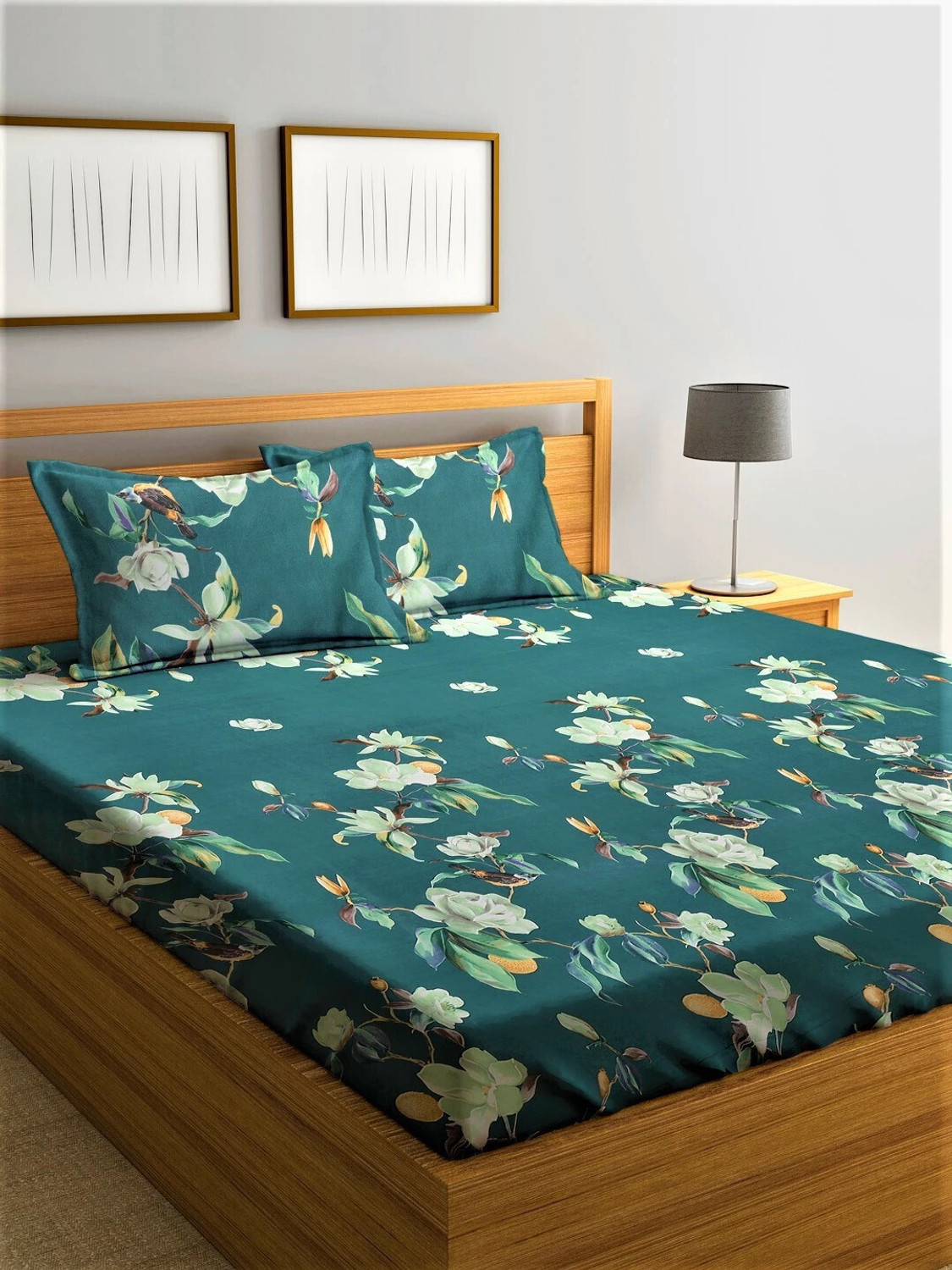 Image of Home Sizzler Microfiber Double Flat 144 TC Floral 1 Bedsheet with 2 Pillow Covers