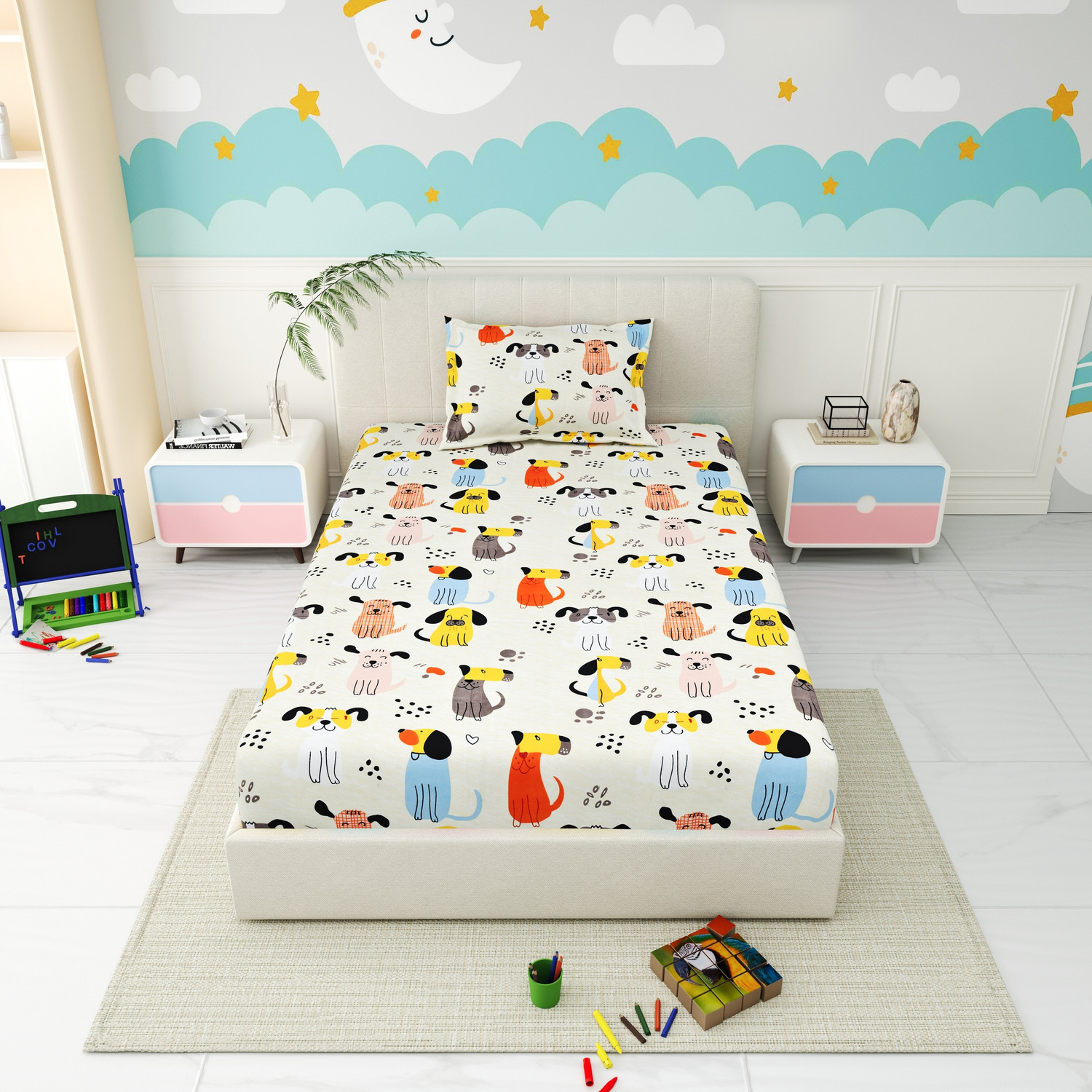 Image of Homeful Style Microfiber Single Fitted (Elastic) 160 TC Printed 1 Summer Bedsheet