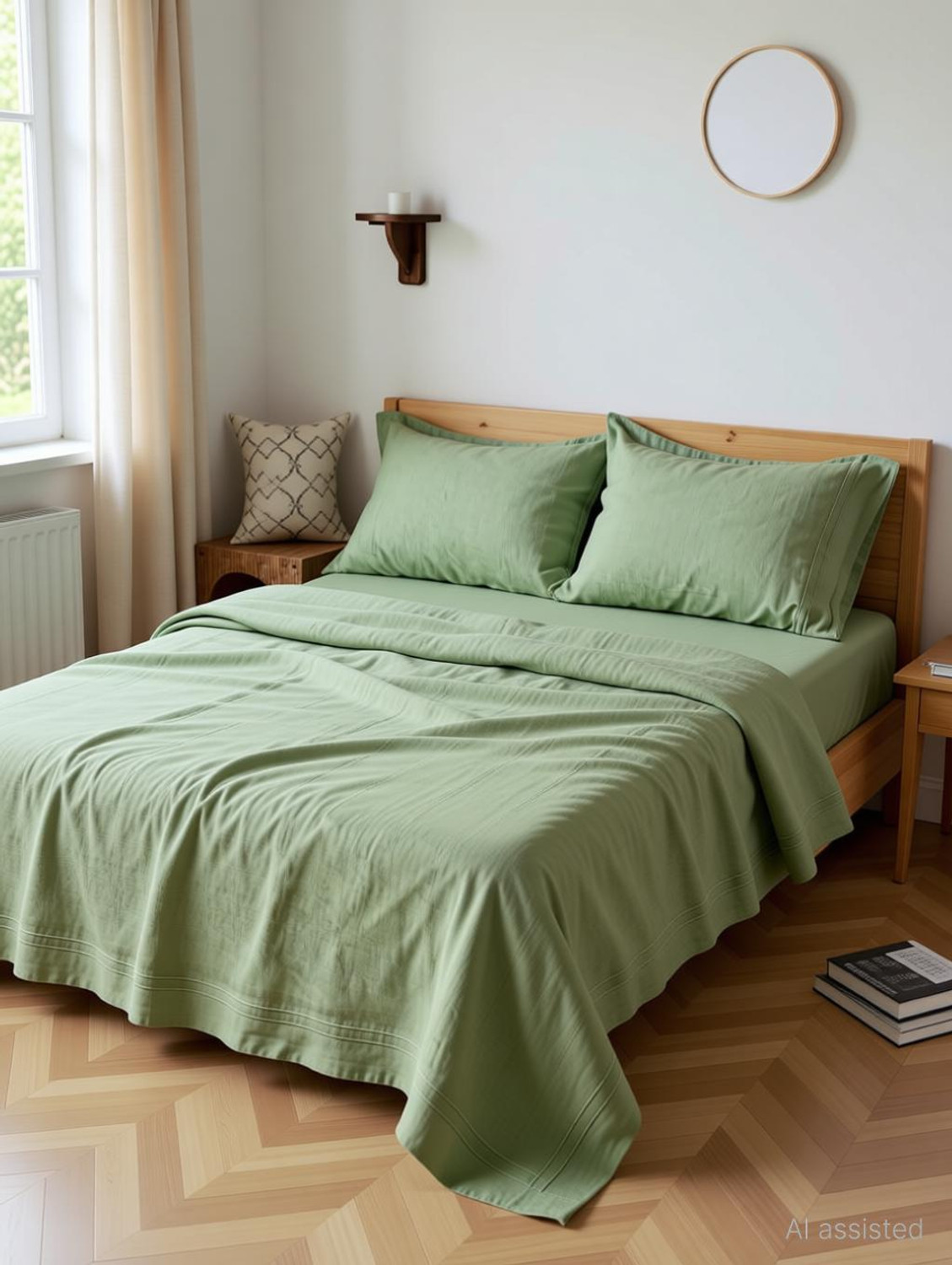 Image of Decent Home Linen Cotton Double Flat 350 TC Solid 1 Summer Bedsheet with 2 Pillow Covers