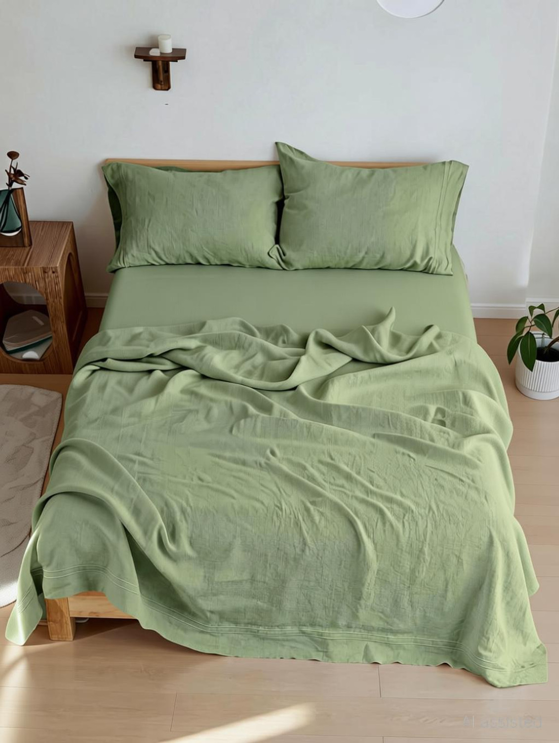 Image of Decent Home Linen Cotton Double Flat 350 TC Solid 1 Summer Bedsheet with 2 Pillow Covers
