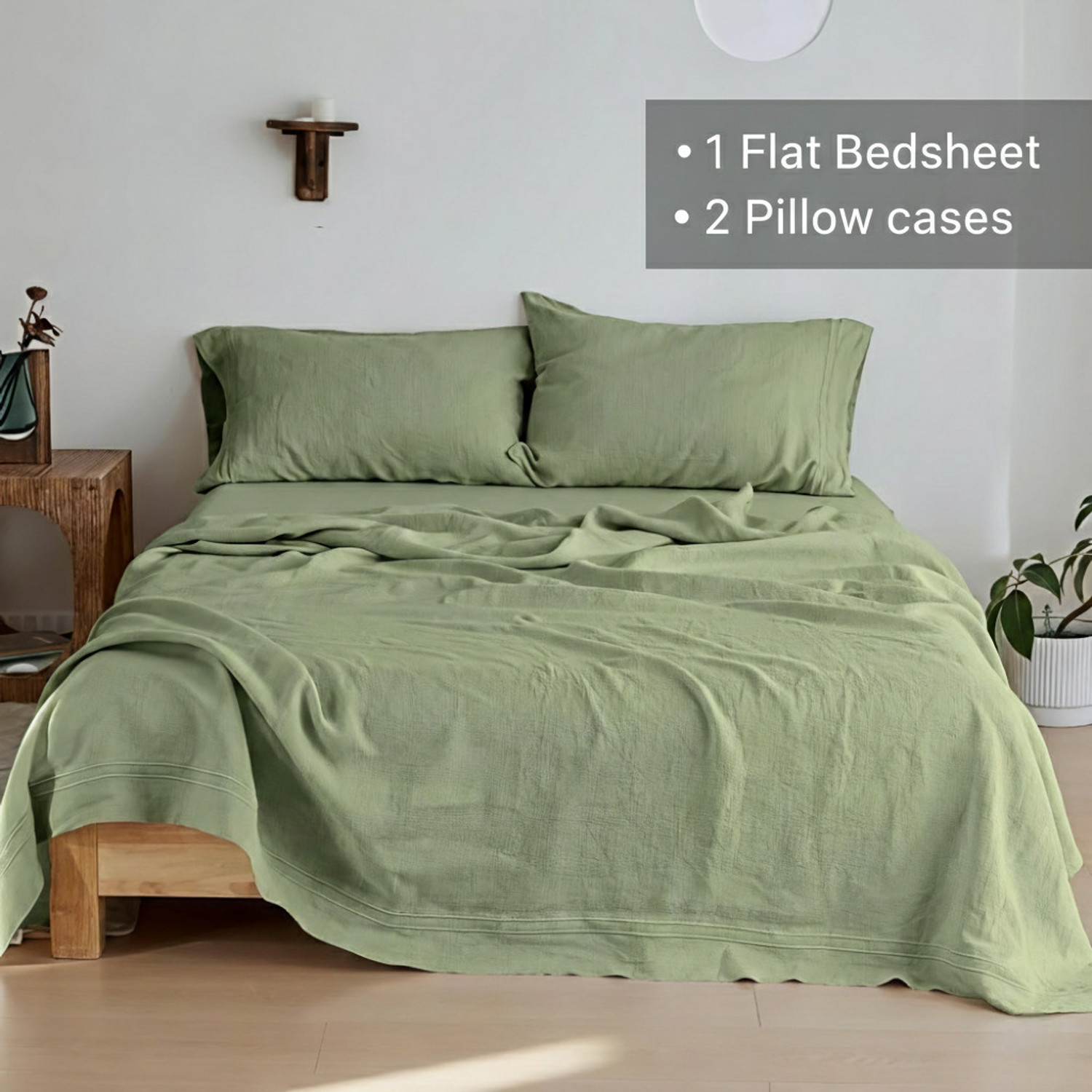Image of Decent Home Linen Cotton Double Flat 350 TC Solid 1 Summer Bedsheet with 2 Pillow Covers