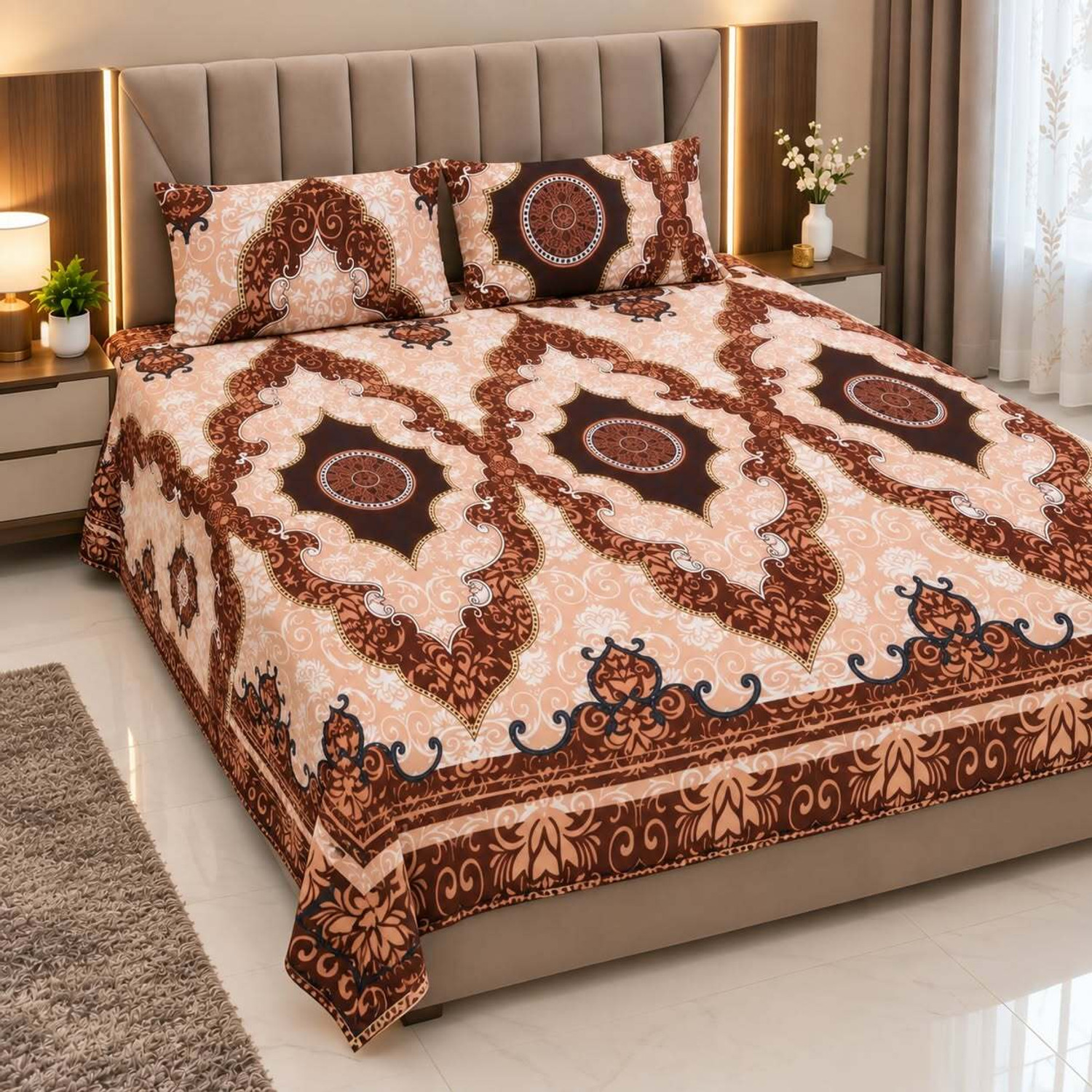 Image of Tuteja Home Decors Woolen Double Flat 244 TC Floral 1 Bedsheet (Multicolor)