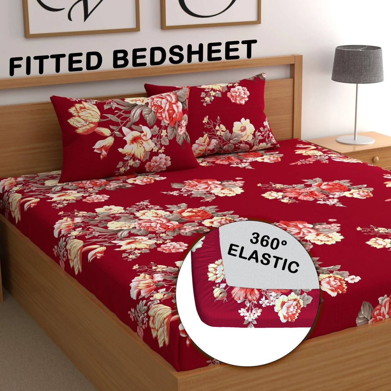 CG Homes Cotton King Fitted (Elastic) 180 TC Printed 1 Bedsheet w