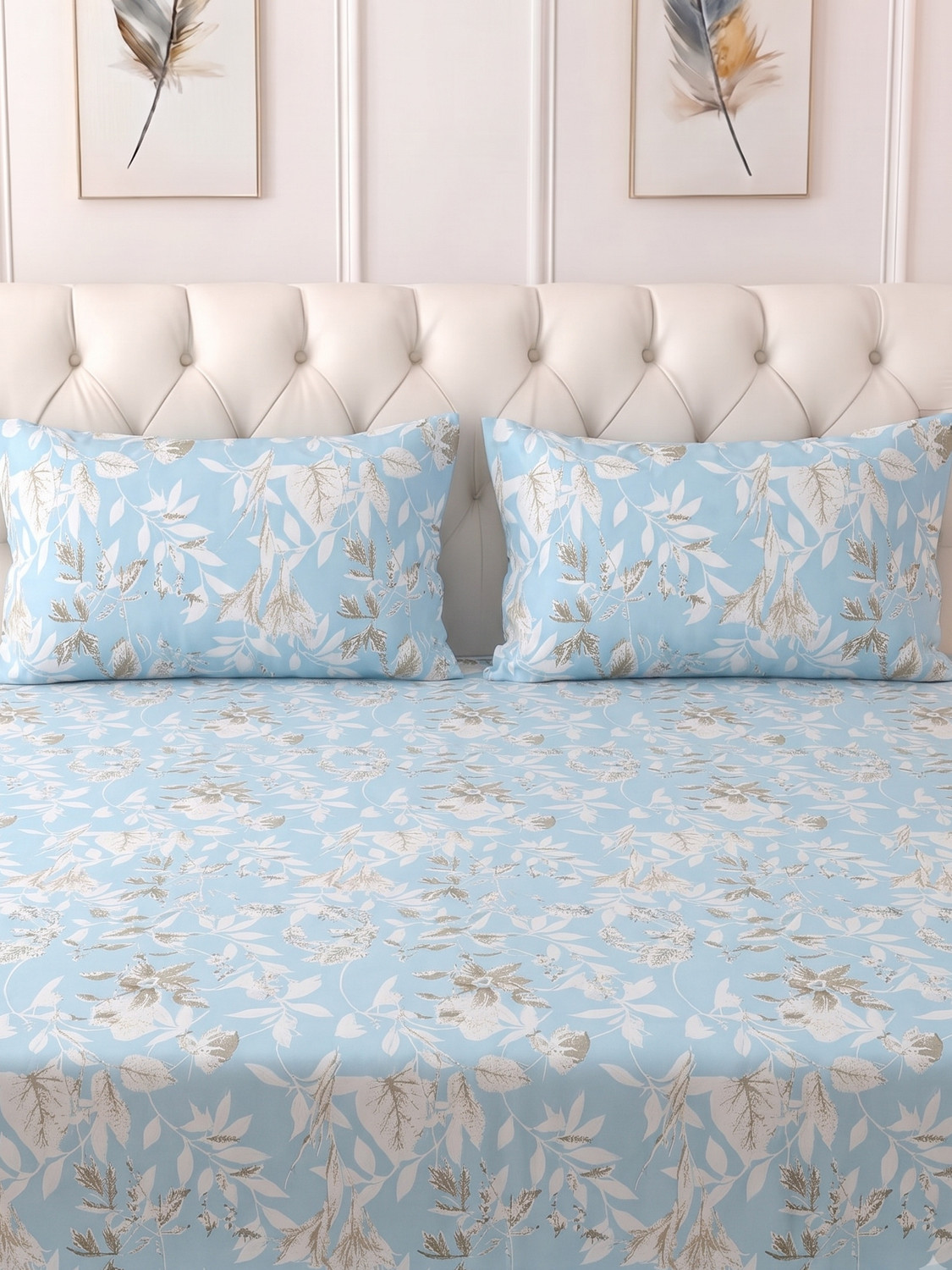 Image of Raymond Home Microfiber Double Flat 110 TC Floral 1 Bedsheet (Sky Blue)
