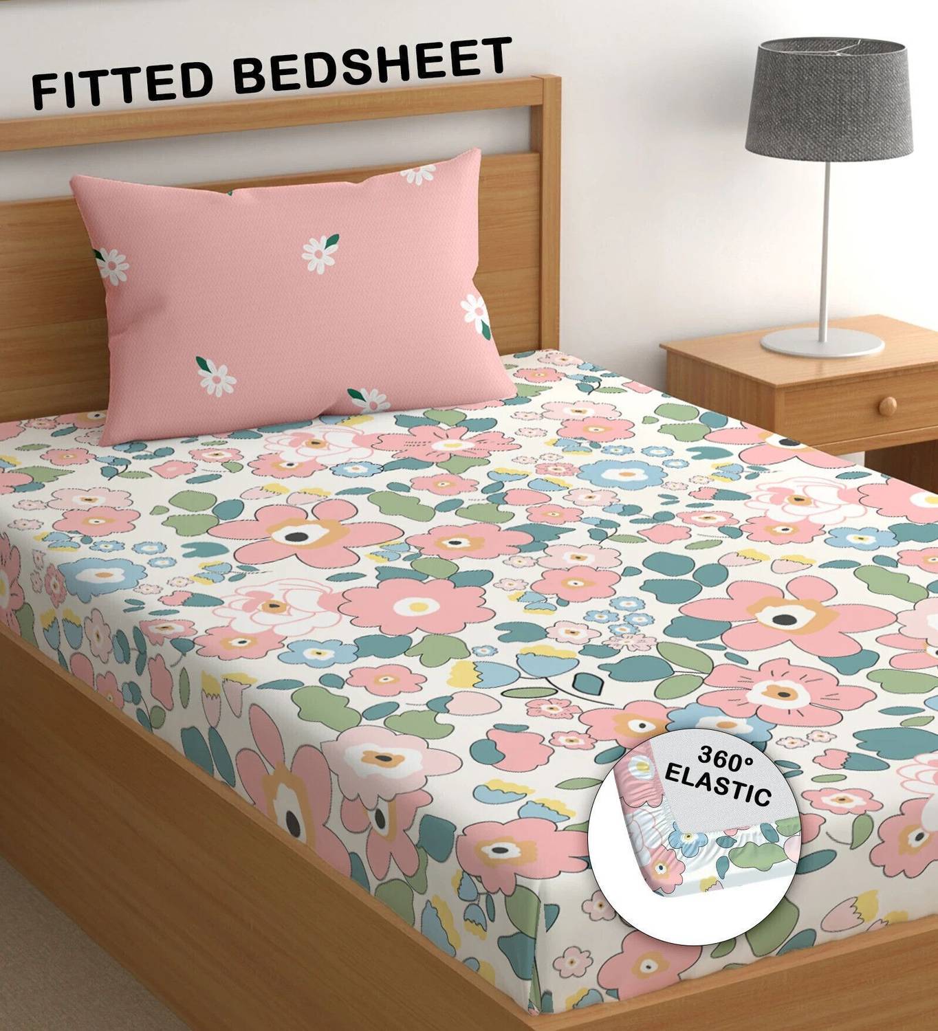 CG Homes Cotton Single Fitted (Elastic) 180 TC Printed 1 Bedsheet