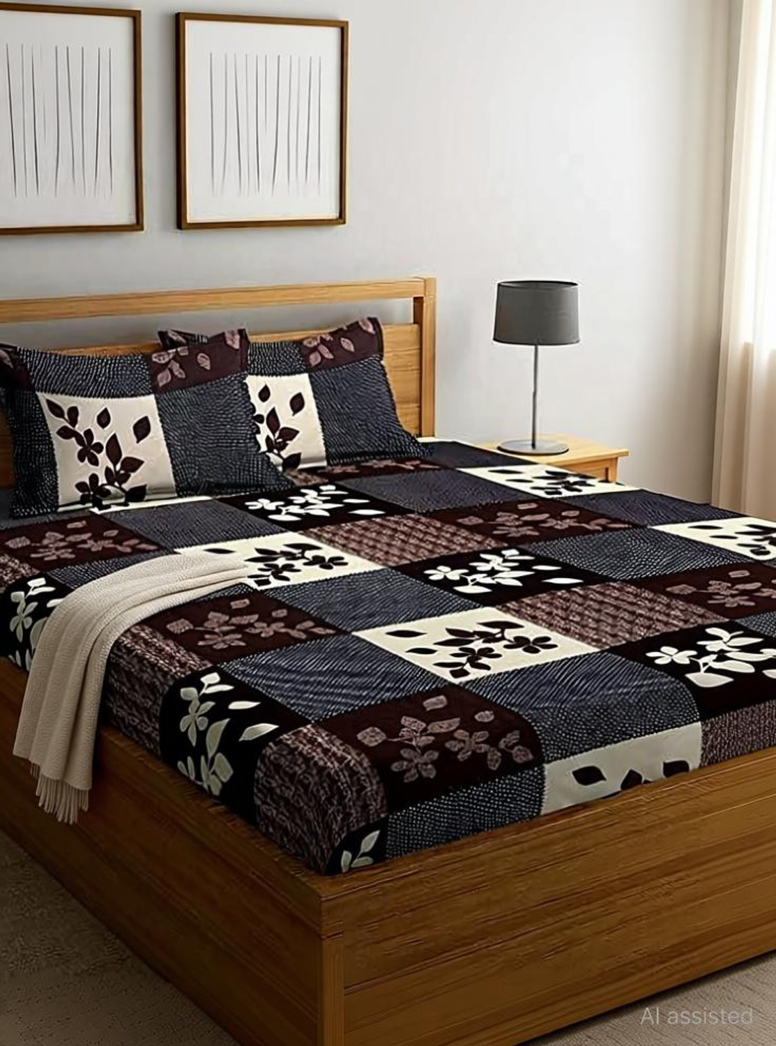 Image of ChhabraTexcofab Polycotton Double Flat 150 TC Floral 1 Summer Bedsheet with 2 Pillow Covers