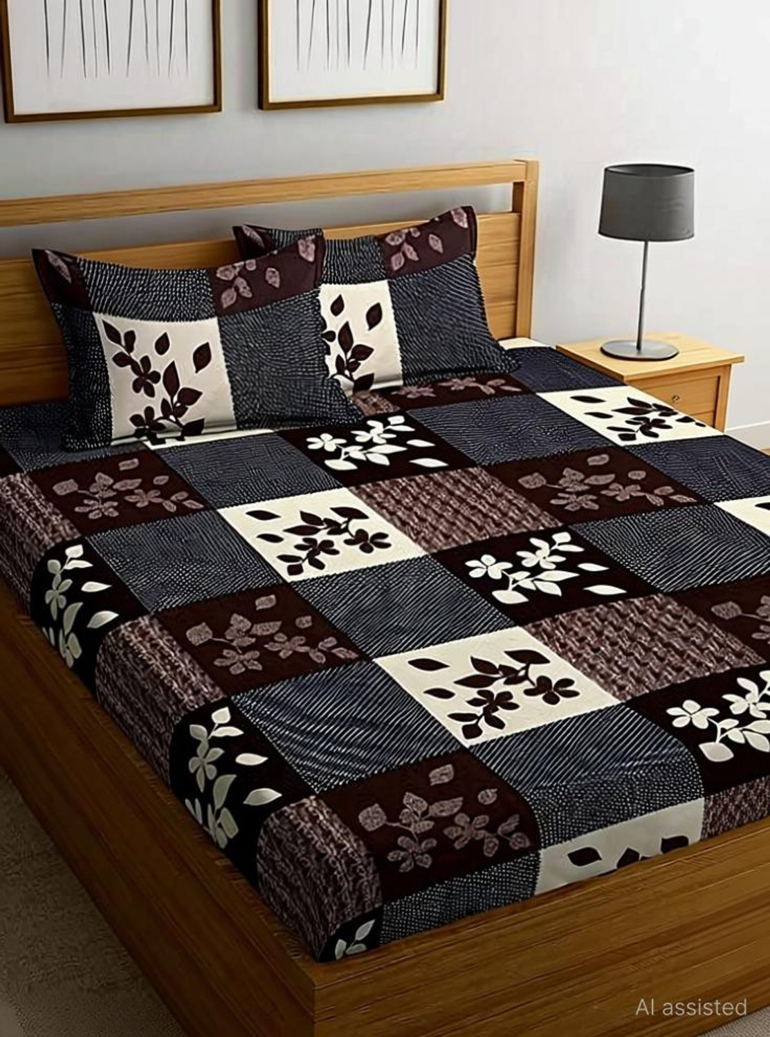 Image of ChhabraTexcofab Polycotton Double Flat 150 TC Floral 1 Summer Bedsheet with 2 Pillow Covers