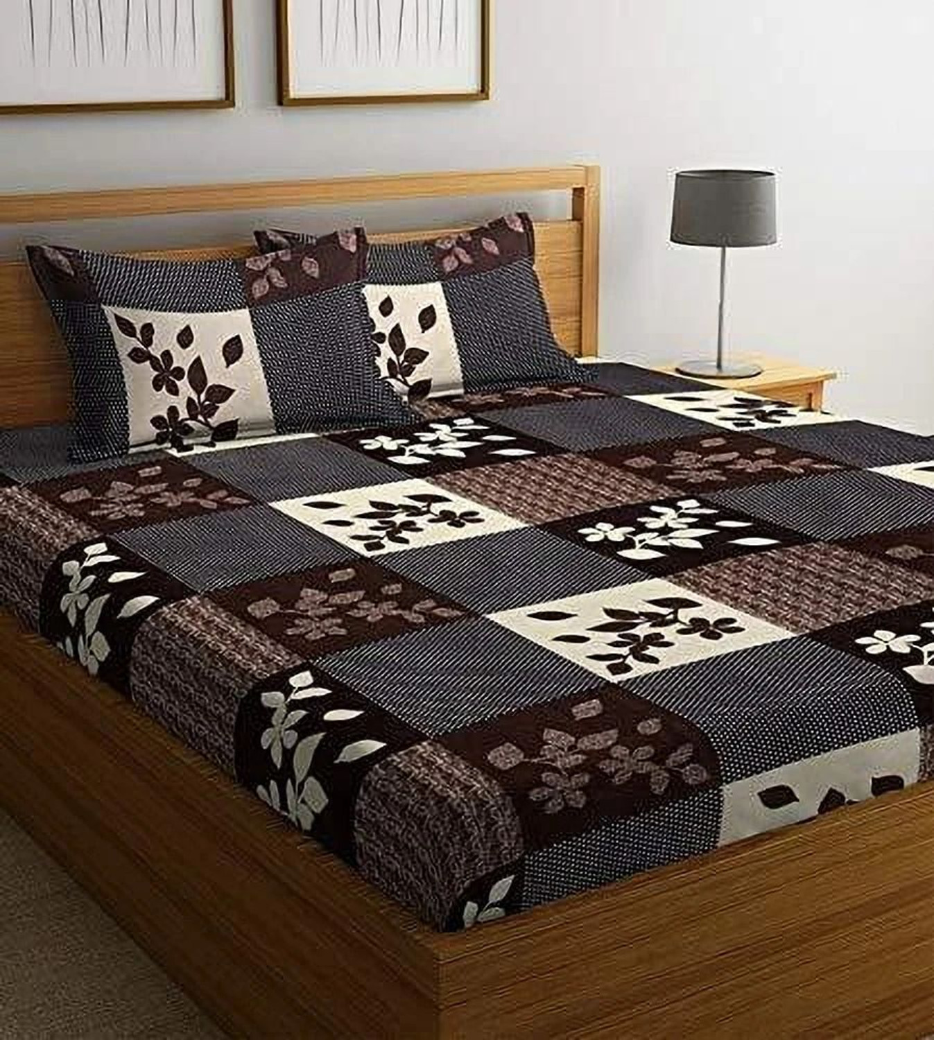 Image of ChhabraTexcofab Polycotton Double Flat 150 TC Floral 1 Summer Bedsheet with 2 Pillow Covers
