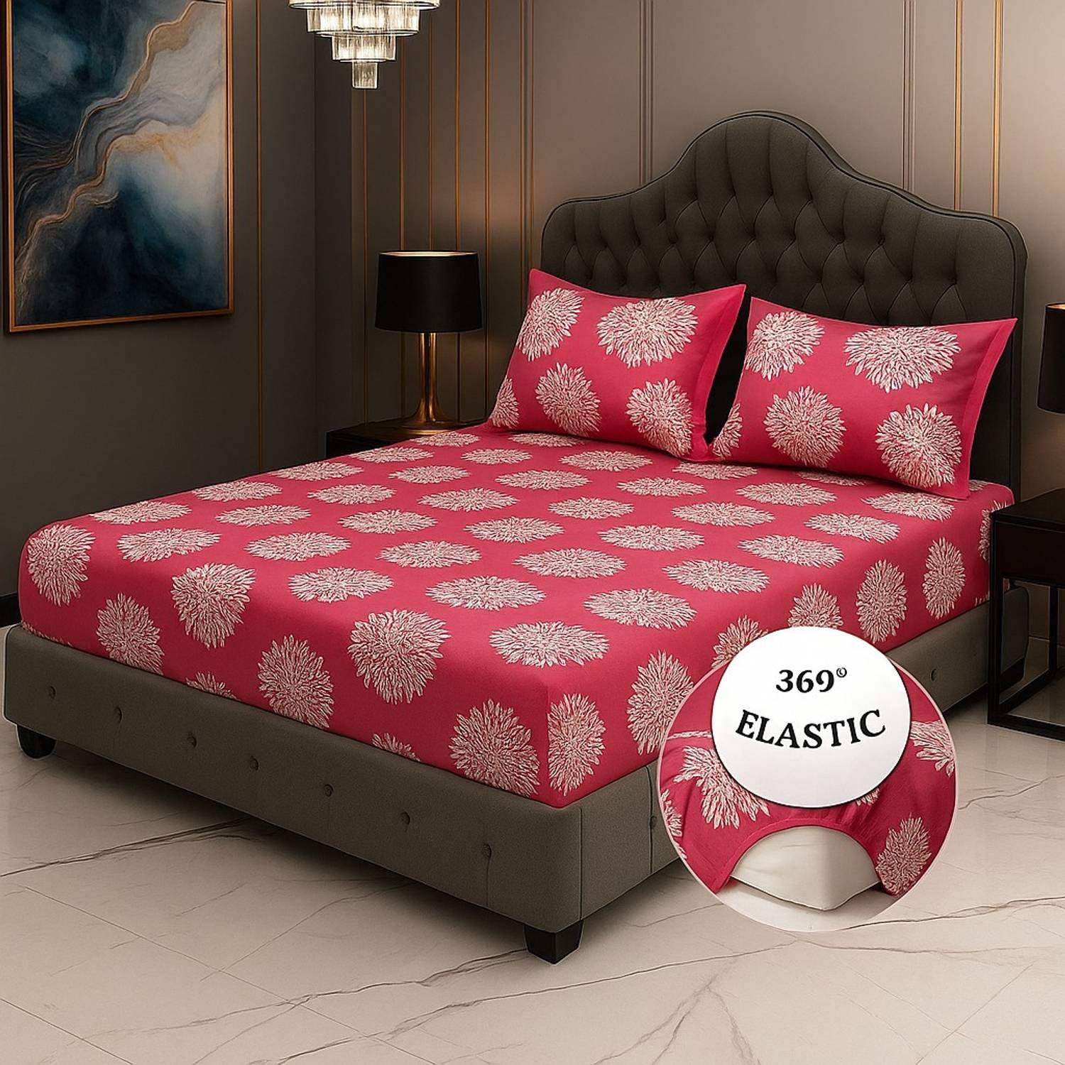A11 M@LL Microfiber King Fitted (Elastic) 210 TC Printed 1 Bedsheet with 2 Pillow Covers