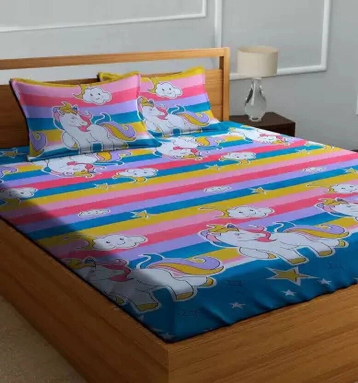 HAVRON Cotton Double Flat 240 TC Cartoon 1 Bedsheet with 2 Pillow