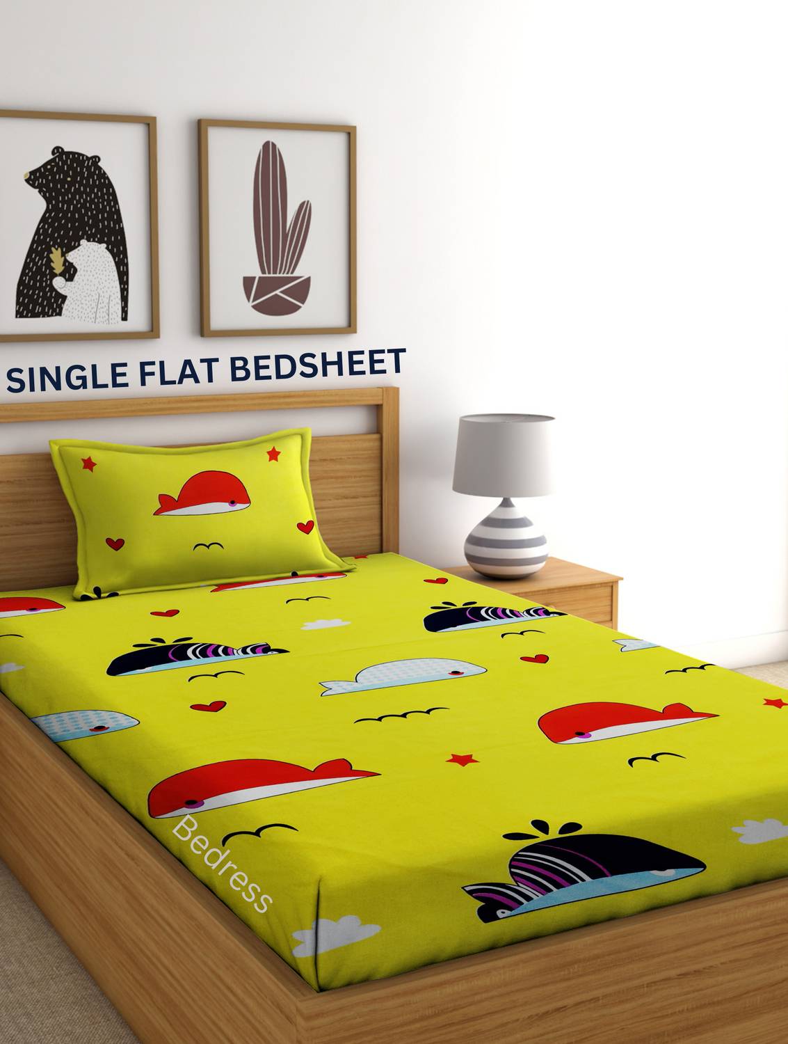 Bedress Microfiber Single Flat 144 TC Printed 1 Bedsheet with 2 Pillow Covers