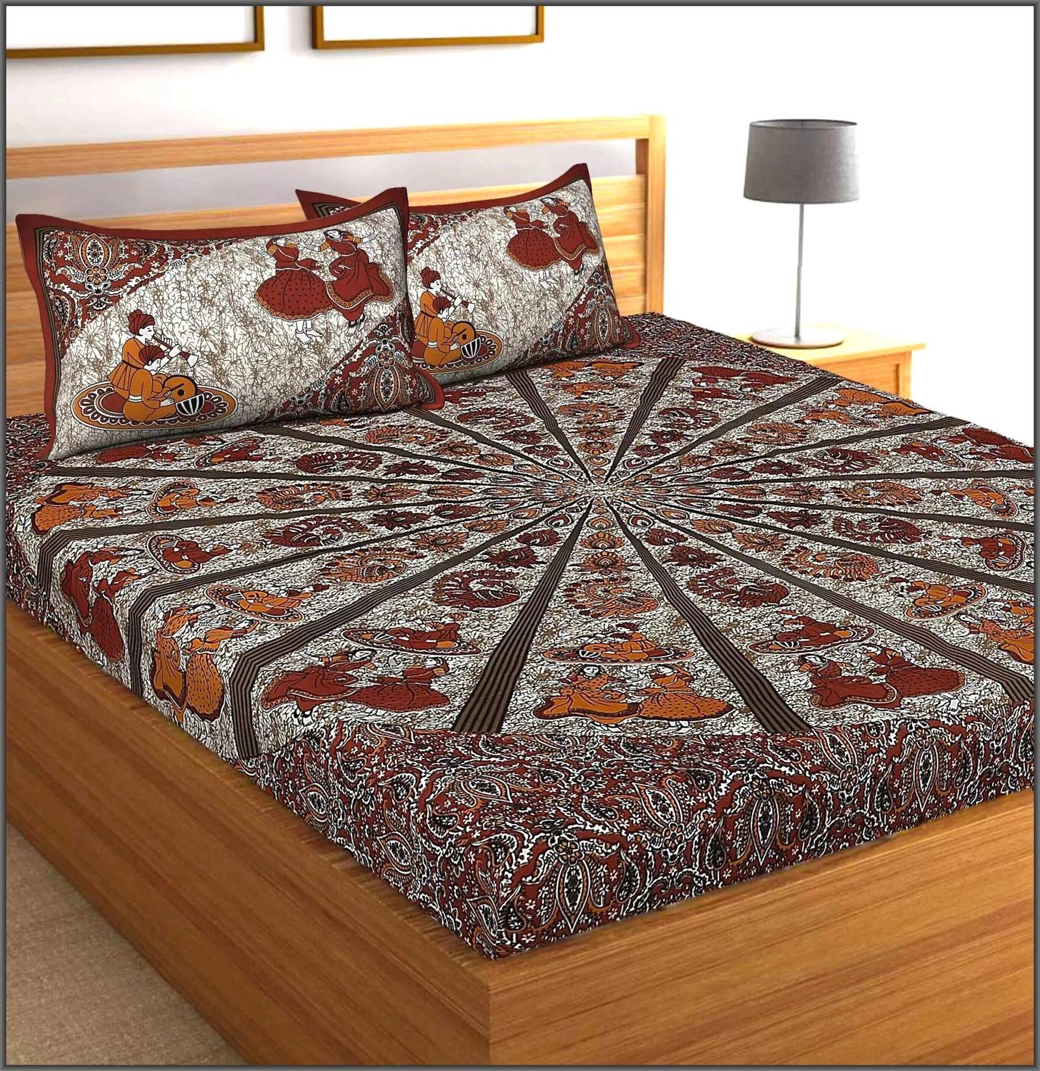 Leo Creation Cotton Double Flat 144 TC Jaipuri Prints 1 Bedsheet