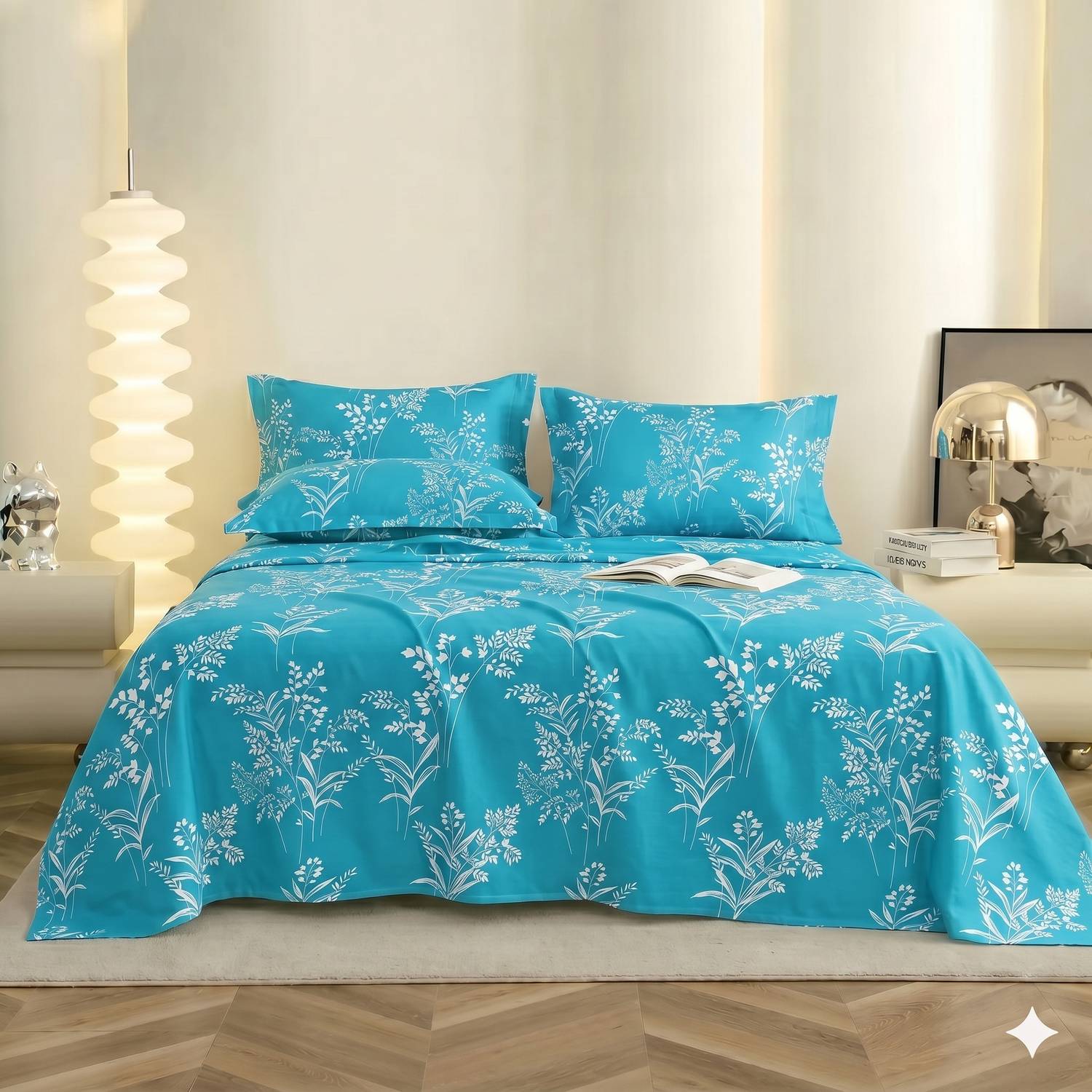 BEDORISM Cotton King Flat 300 TC Floral 1 Summer Bedsheet with 2 Pillow Covers