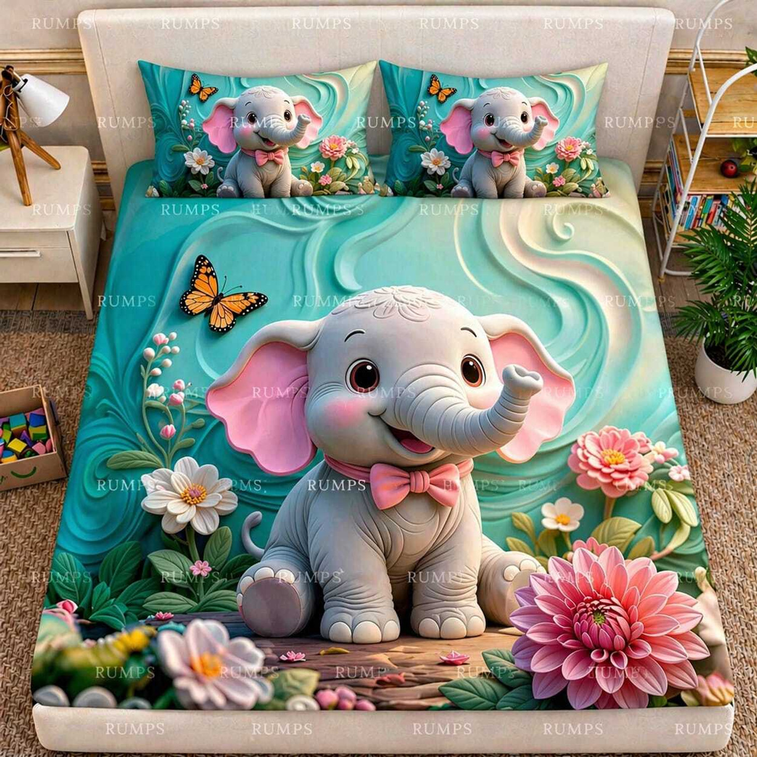 Image of Rumps Cotton Double Flat 450 TC 7D Digital 1 Bedsheet with 2 Pillow Covers