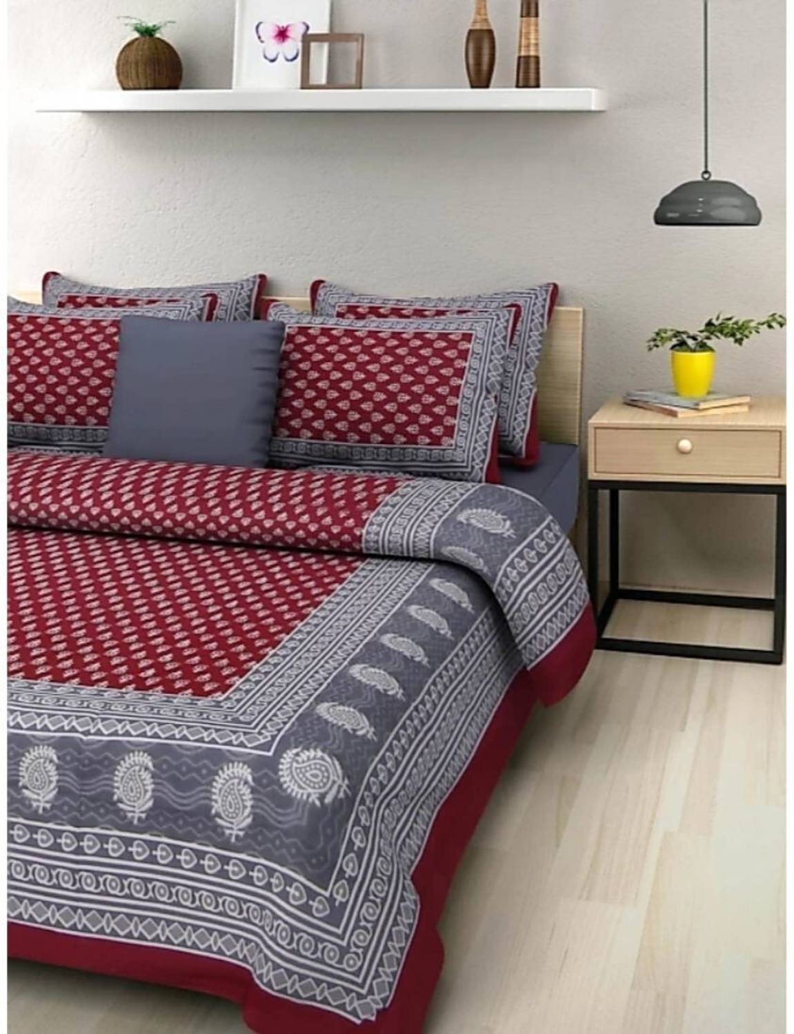ARITHA Cotton Queen Flat 600 TC Printed 1 Bedsheet with 2 Pillow Covers