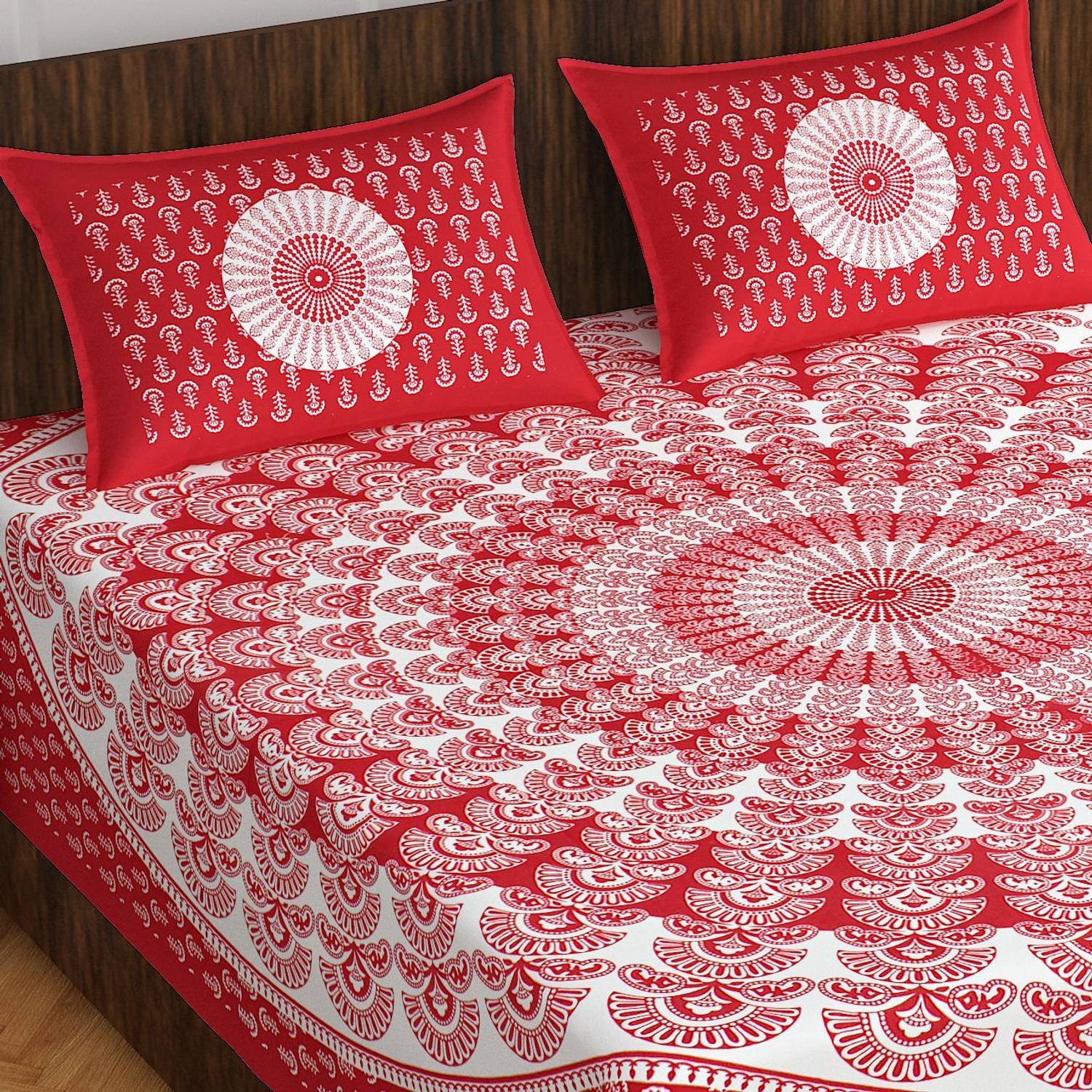 CLOTHOLOGY Cotton Double Flat 144 TC Jaipuri Prints 1 Bedsheet wi