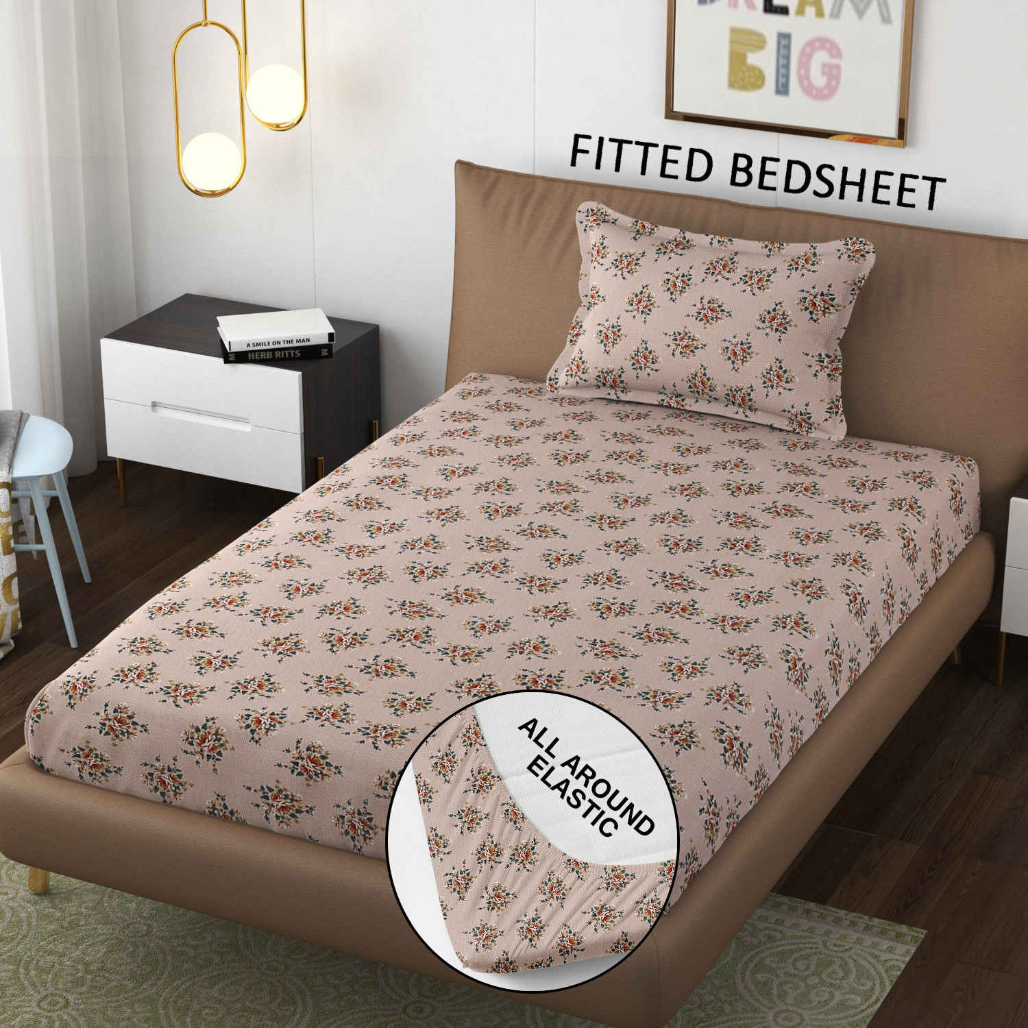 Image of SCHp Cotton Single Fitted (Elastic) 320 TC Printed 1 Bedsheet