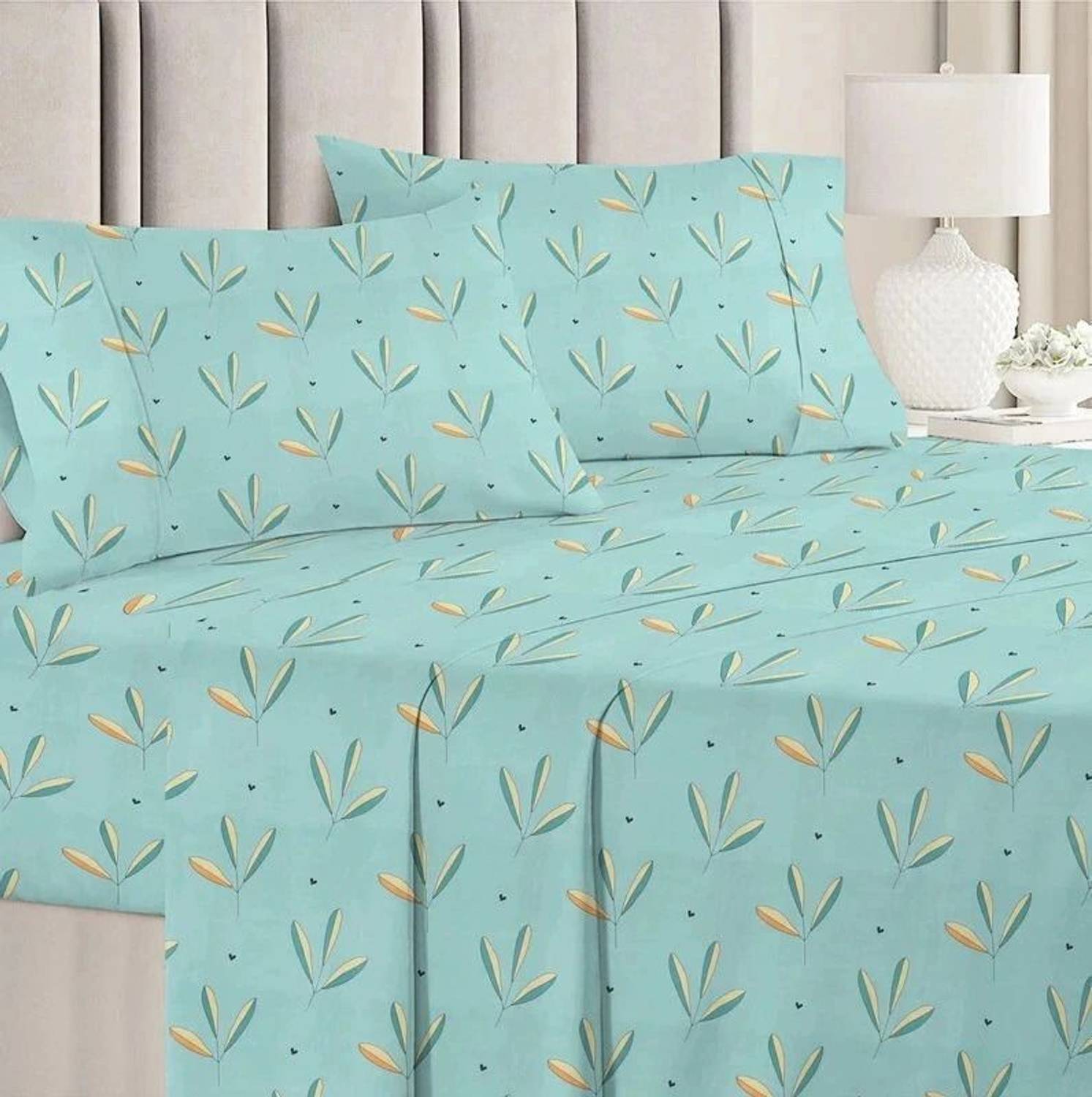 VAS COLLECTIONS Cotton Double Flat 160 TC Floral 1 Bedsheet (Aqua