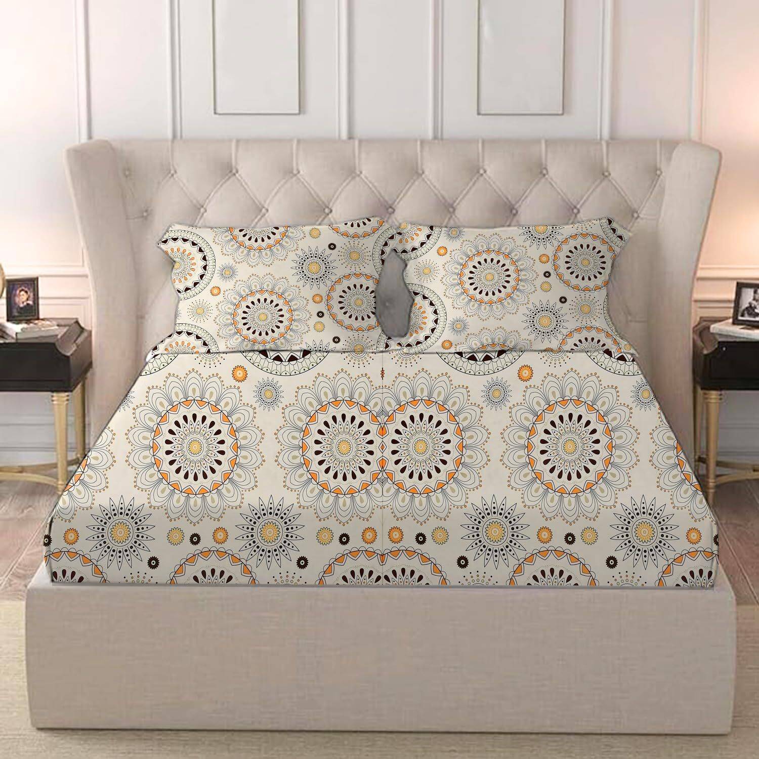 BROMWICK Cotton Double Fitted (Elastic) 251 TC 3D Printed 1 Bedsh
