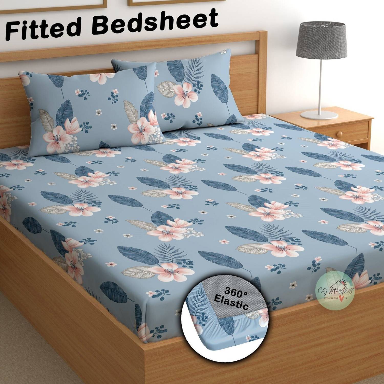 CG Homes Cotton Double Fitted (Elastic) 180 TC Printed 1 Bedsheet