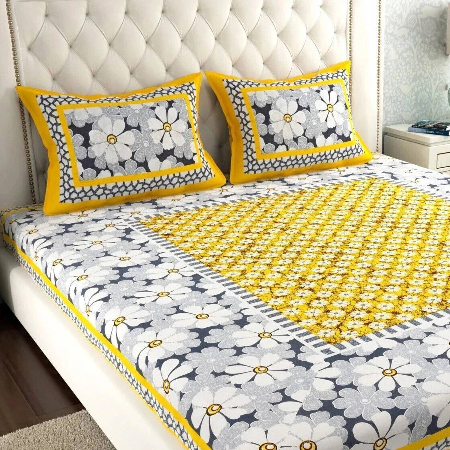 VNV Creation Cotton Double Flat 144 TC Jaipuri Prints 1 Bedsheet