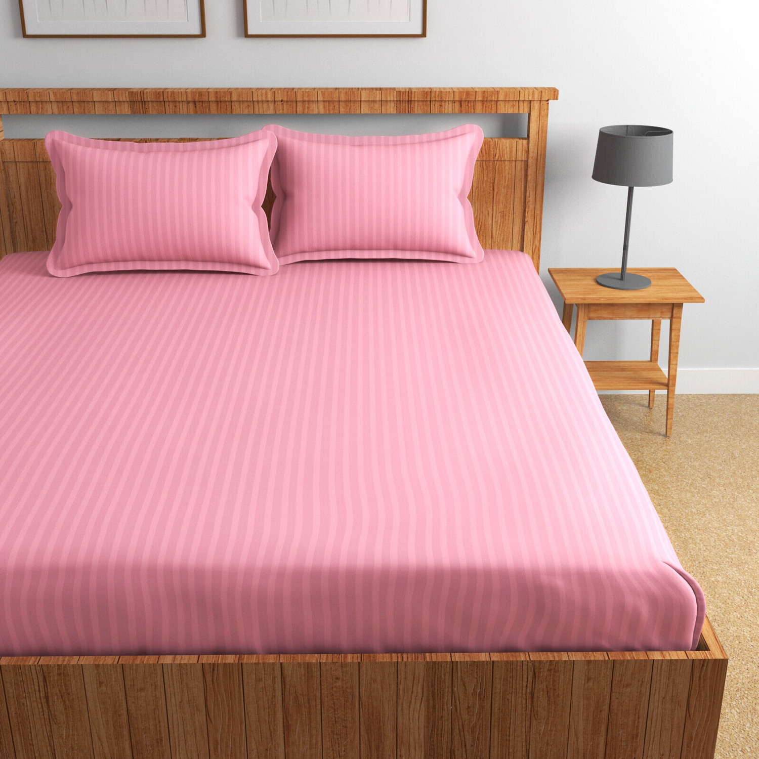 Image of Homefab India Cotton Double Flat 140 TC Striped 1 Summer Bedsheet with 2 Pillow Covers